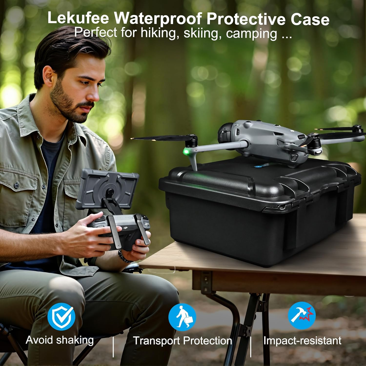 Lekufee Waterproof Hard Carrying Case for DJI Mavic 4 Pro Drone, Fly More Combo, DJI RC Pro 2/RC 2, Battery (7 Pcs), Charging Hub, and Other Accessories(Case Only) image number 4