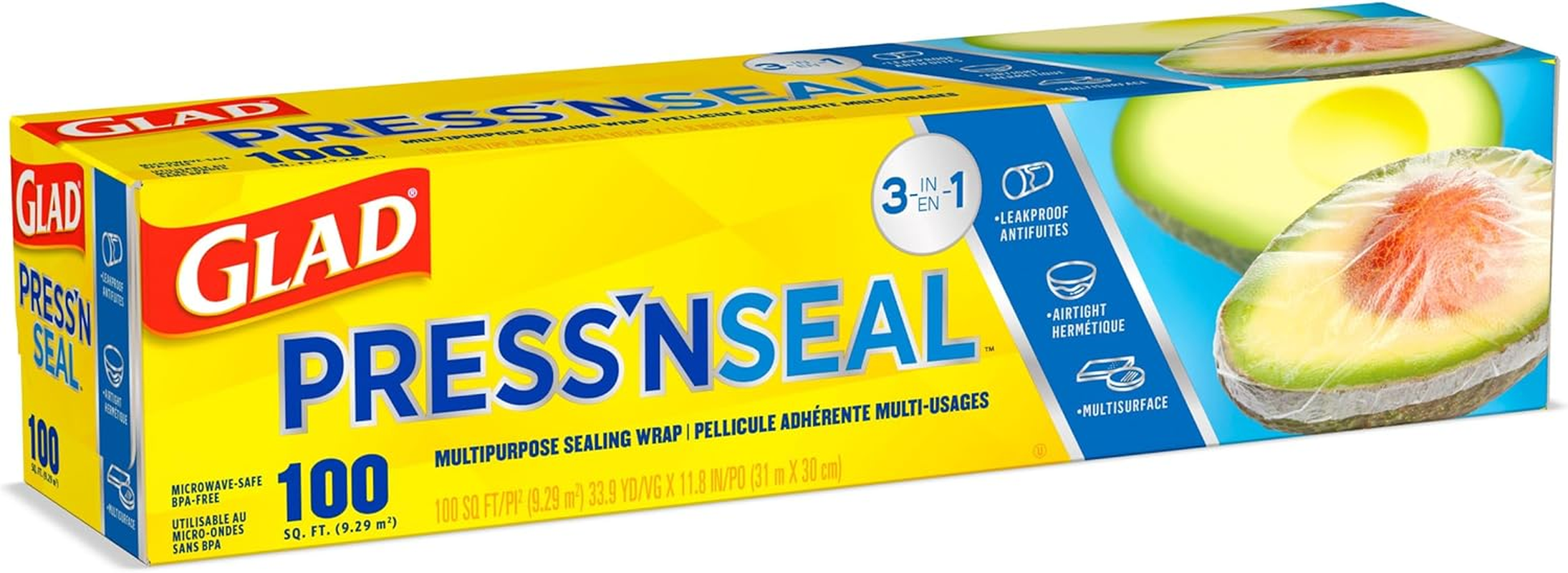 Glad Press'N Seal Plastic Food Wrap - 100 Square Foot Roll - 3 Pack image number 4