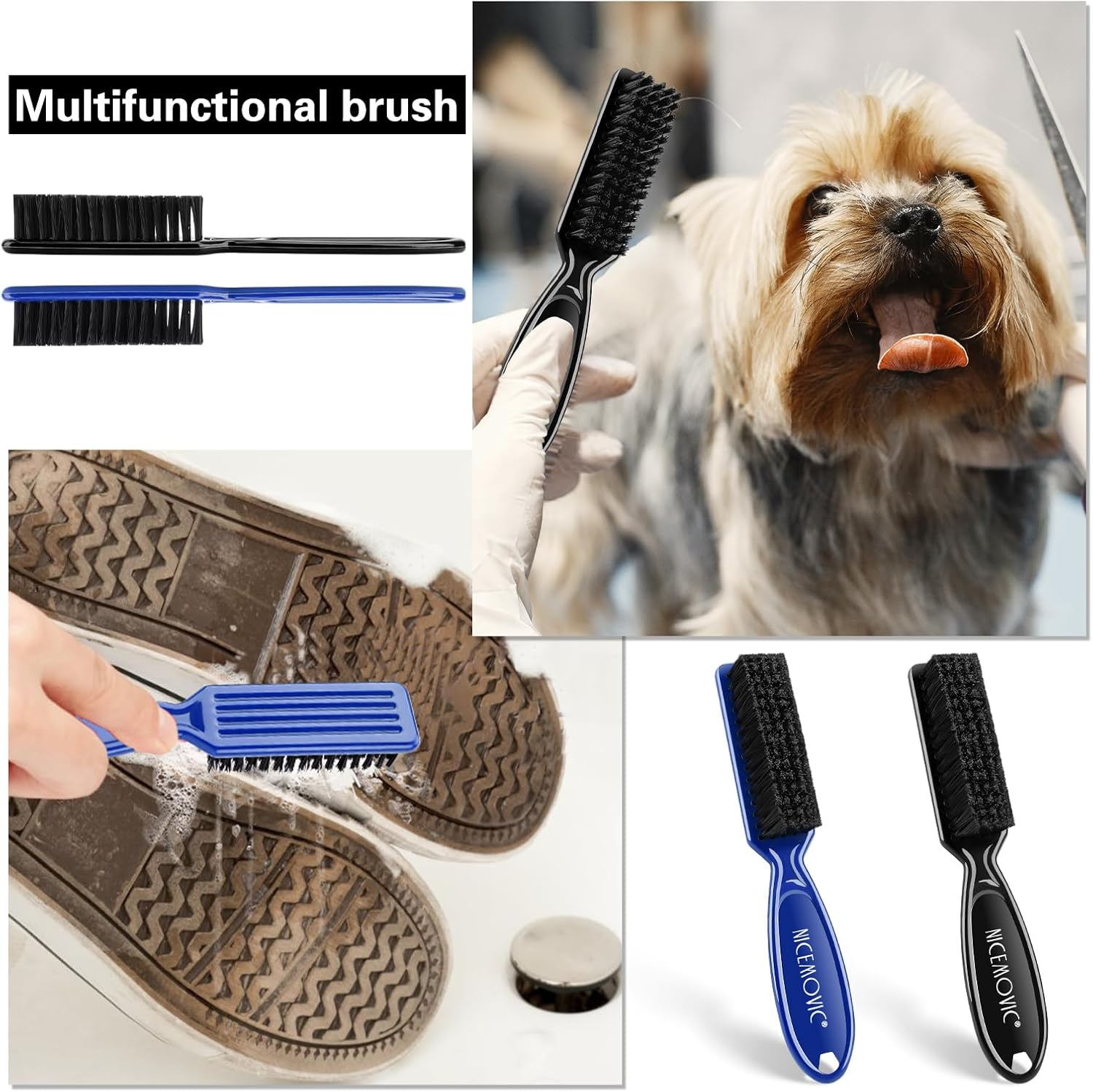 NICEMOVIC 10 Pcs Barber Clipper Cleaning Brush, Barber Accessories Cleaning Supplies, Blade Trimmer Cleaning Mini Brush Bulk Set Duster Manicure Nylon Brush Hair Styling Brush Tool (Black&Blue) image number 3