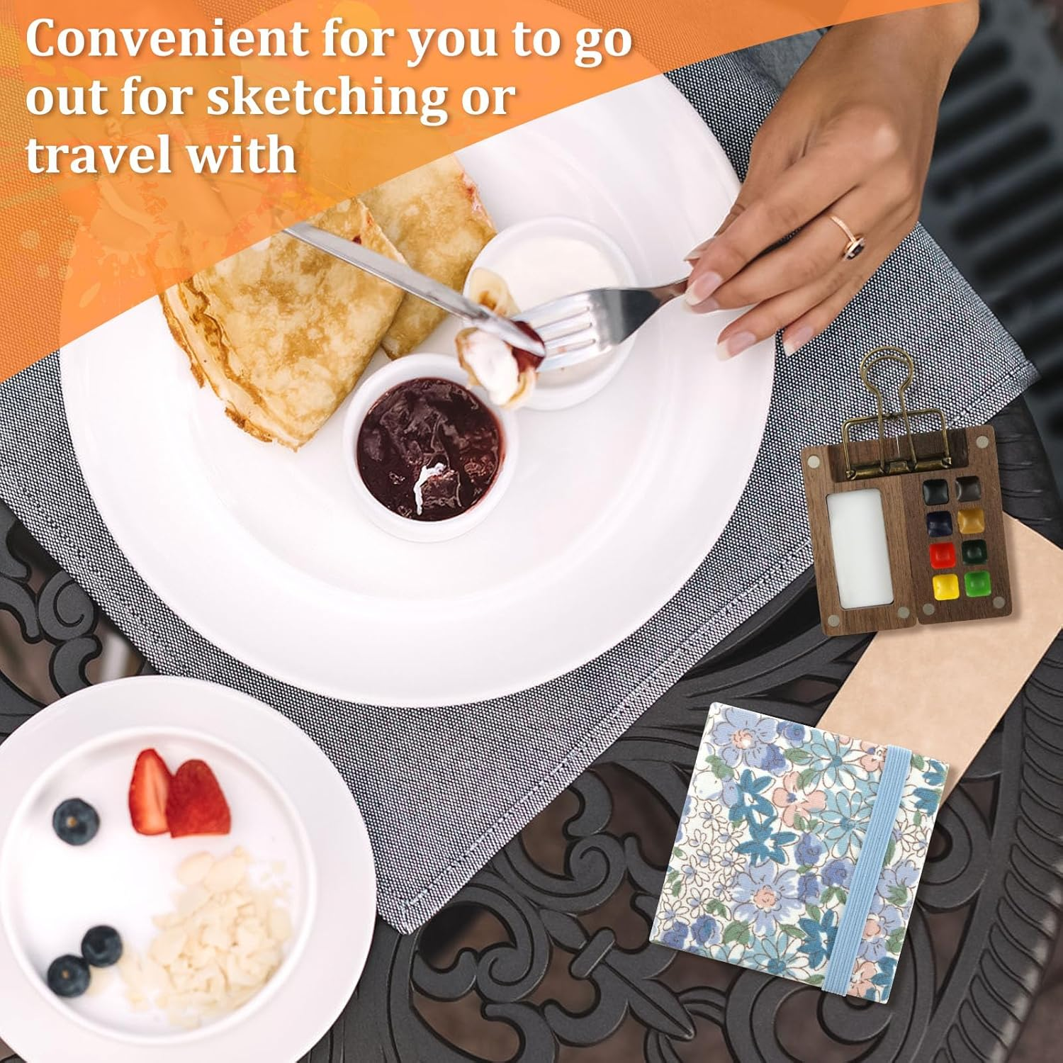 Portable Watercolor Palette Set, Pocket Artist Watercolor Travel Set, 8 Grids Mini Travel Paint Palette Set with Clip Tiny, Mini Watercolor Paint Set for Painters Students Artists Drawing image number 2