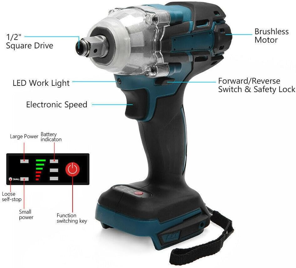 Leona Co 18V MAX Cordless Impact Wrench Kit Driver Brushless Rattle Gun, 1/2", Includes Battery, Charger image number 4