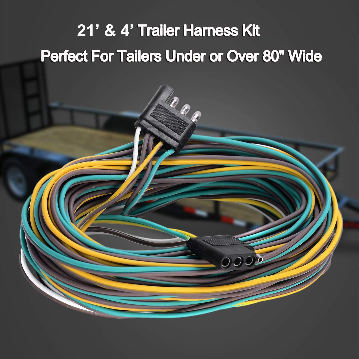 Trailer Wiring Kit 4 Flat Trailer Wiring Harness Extension Connector 25Ft & 4Ft Wishbond Trailer Light Kit 4 Wire Plug Connector for Utility Trailer Lights image number 2