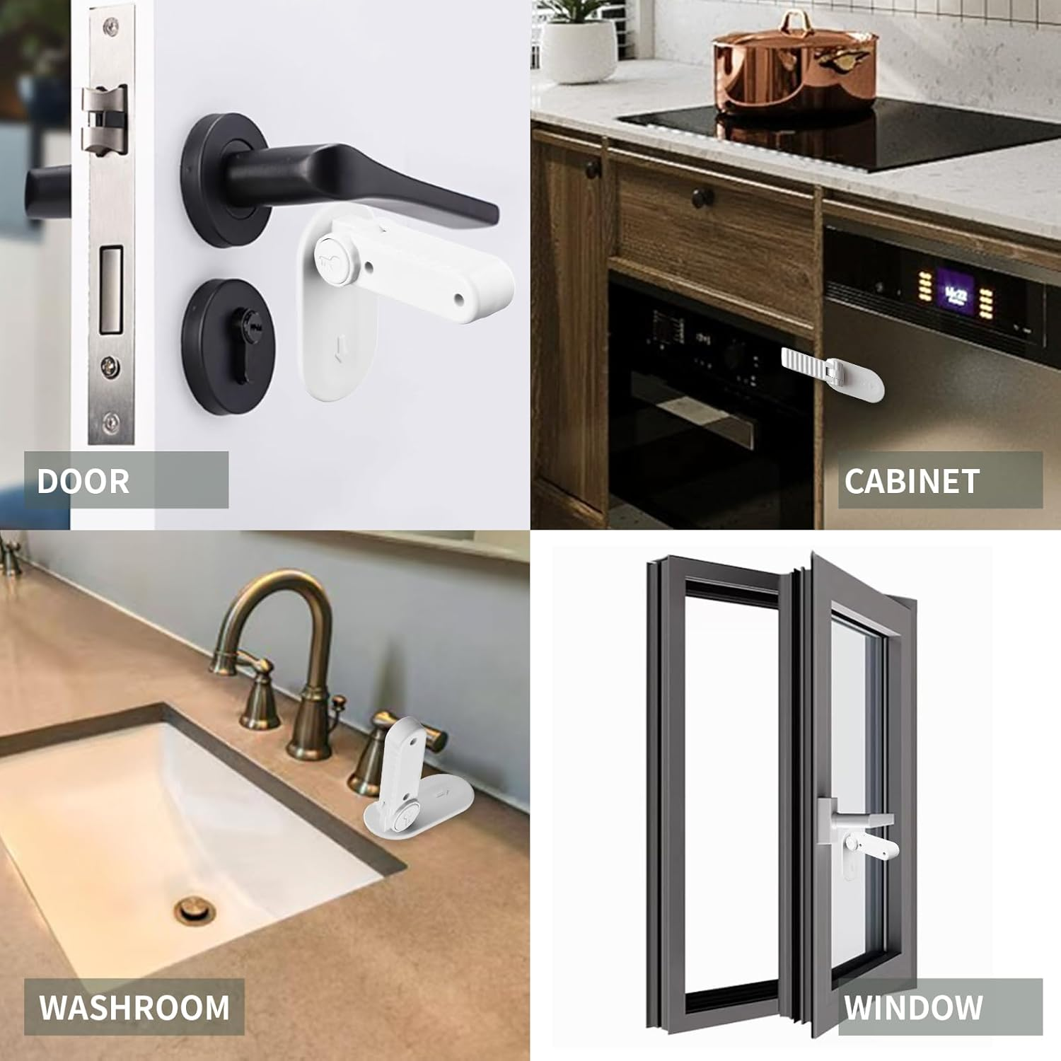 Childproof Door Lever Lock (Black, Pack, 4) image number 2