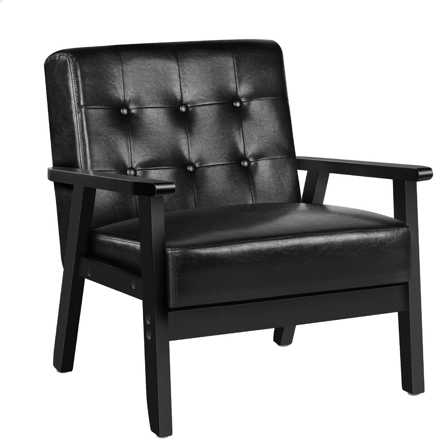ALFORDSON Wooden Armchair with PU Leather Upholstery Cushion, Accent Chair with Solid Wood Frame Wooden Armrest, Lounge Sofa for Reading Bedroom Living Room, 180KG Capacity, Black