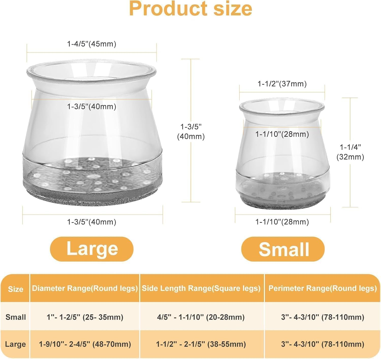 Chair Leg Floor Protectors Covers - 24Pcs Silicone Felt Bottom Furniture Legs Cover for Hardwood Floors Bar Stool Feet Caps round Clear Table Chairs Leg Floor Protectors Protect (Small) image number 3