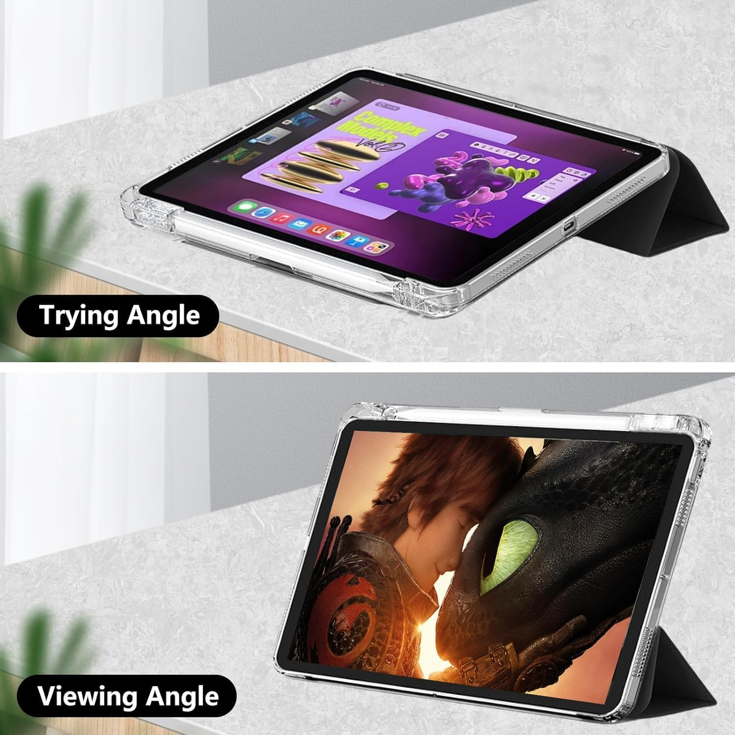 AVAKOT Case for Ipad A16 11Th Generation 11 Inch 2025, Ipad 10Th Generation 10.9 Inch 2022,Clear Back Slim Trifold Stand with Pencil Holder Auto Wake/Sleep, Black - Blue image number 4