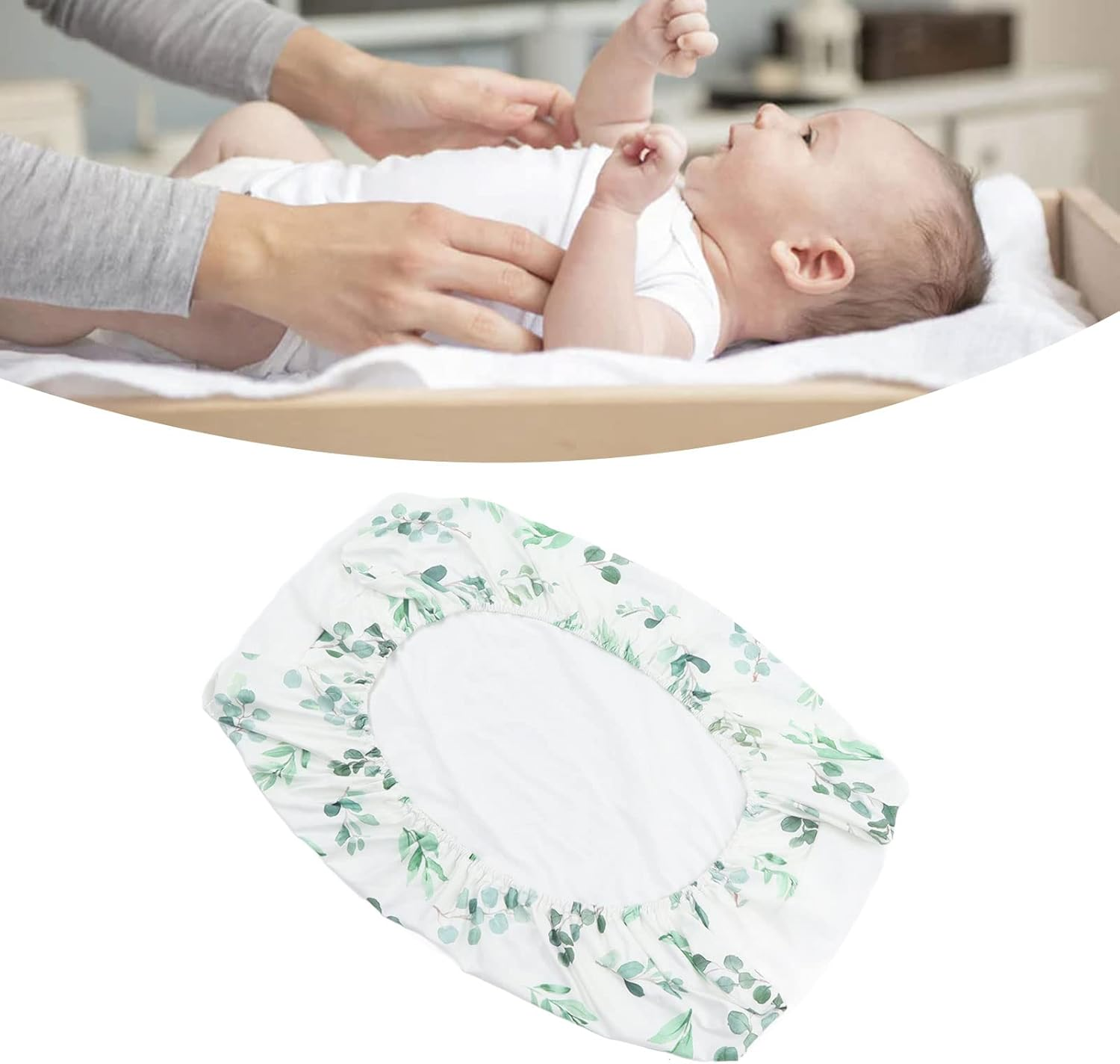 Diaper Change Table Sheets, Quick Dry Removable Comfortable Baby Changing Pad Cover Cotton Soft for Table (Green Leaves, White Plush) image number 4