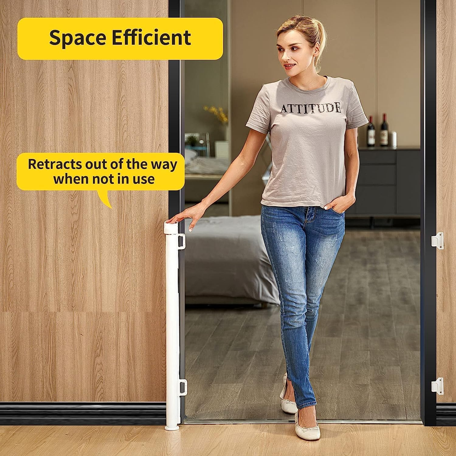 ZONEY Retractable Baby Gate, Baby Gate or Mesh Dog Gate, 33" Tall, Extends up to 55" Wide, Child Safety Gate for Doorways, Stairs, Hallways, Indoor/Outdoor (33"X55") (White, 33"X55"(150 * 86Cm)) - White image number 5