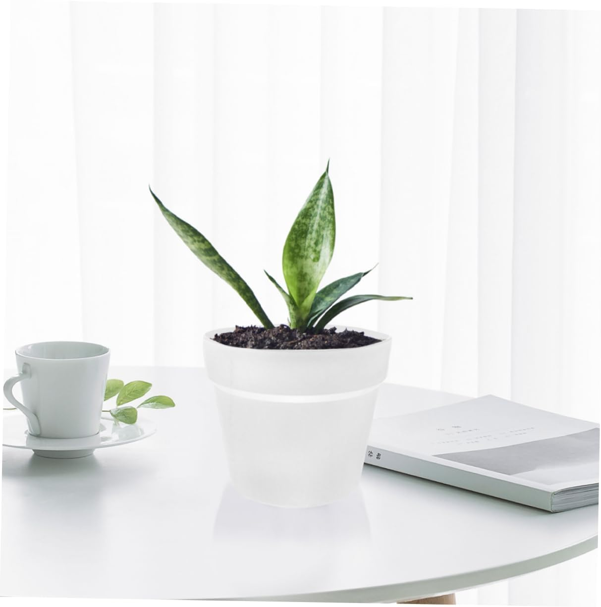 Outanaya 2Sets Outdoor Plastic Flower Pots Artificial Plant Pots Trays for Succulents Garden Supplies Easy to Clean Reusable image number 2