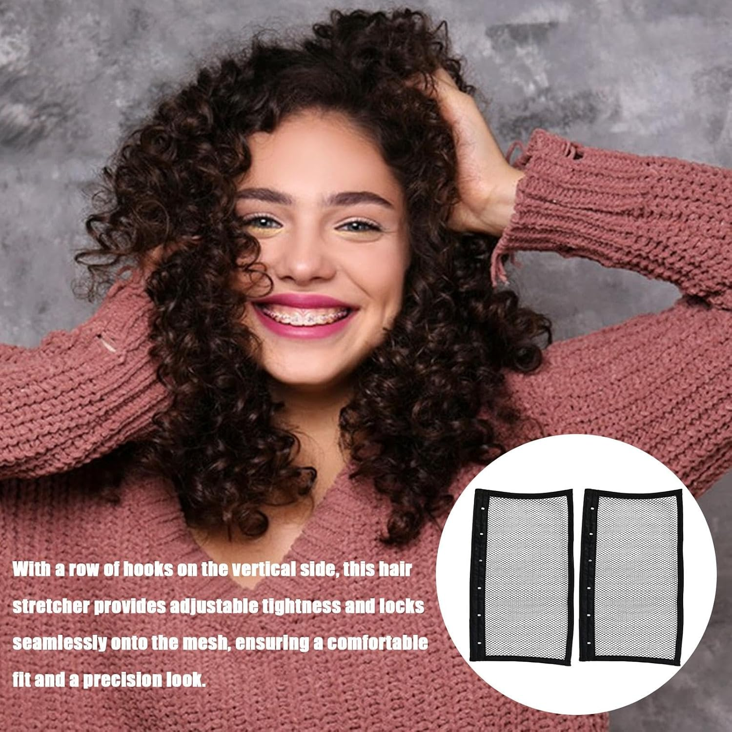 Length N Lock Hair Stretcher - 2 Curly Hair Nets, Mesh Tool for Stretching and Preventing Shrinkage - A+B image number 4
