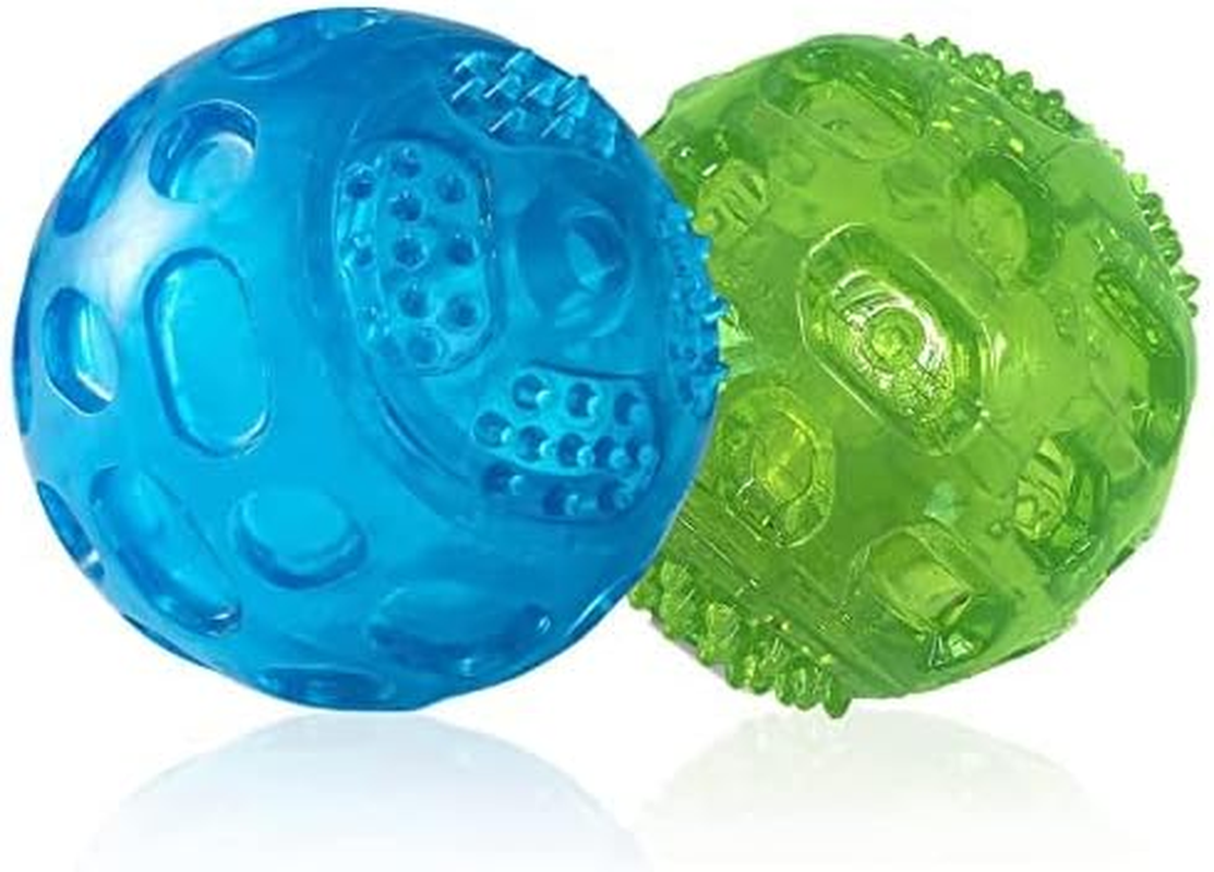 2 Packs Dog Ball Toys for Dog 3.2 Inches Indestructible Dog Fetch Ball Kong Squeaky Ball for Training Playing, Blue+Green