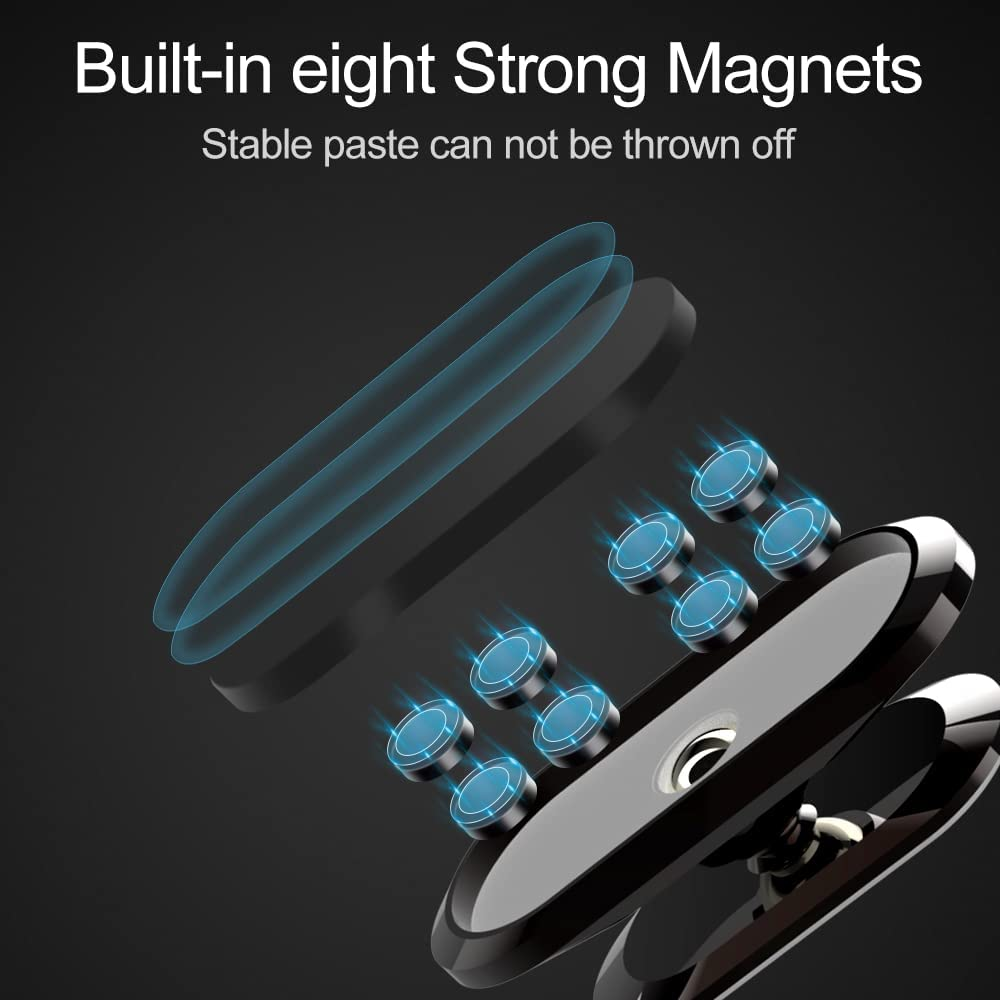 [3-Pack] Magnetic Phone Holder for Car, TIQUS [2022 Upgraded 8X Magnets] Dashboard Phone Holder with 40 * 58 Square Metal Plates, Extreme Magnetism Adjustable Phone Mount for Iphone Galaxy Etc Black image number 2