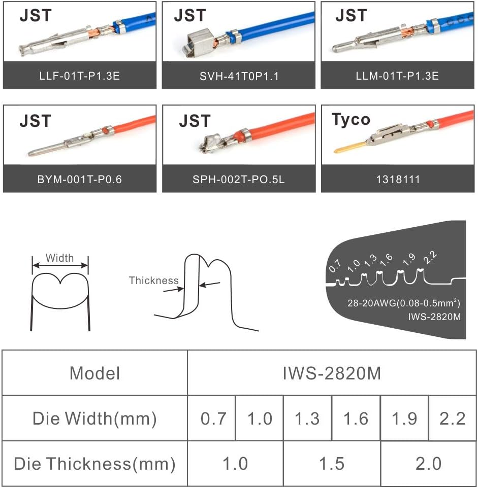 Icrimp IWS- 2820M Mini Micro Open Barrel Crimping Tools 0.08-0.5Mm&sup2; Works on JAM, Molex, Tyco, JST Terminals and Connectors image number 5