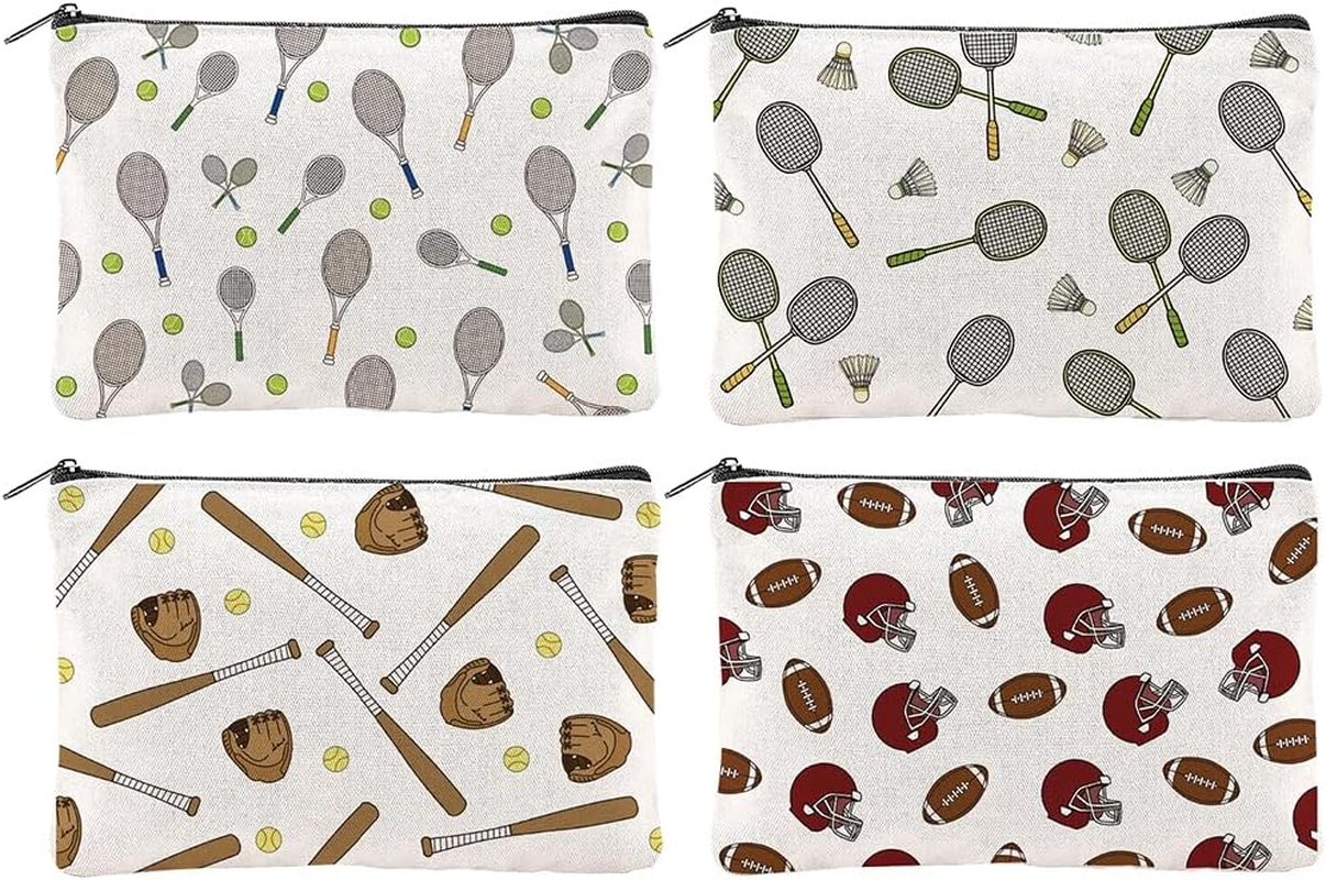 Hobbspring Canvas Cosmetic Bags Makeup Bags with Zipper Travel Toiletry Pouches for Women Party Shopping Accessories, Mixed Color, Racket image number 4