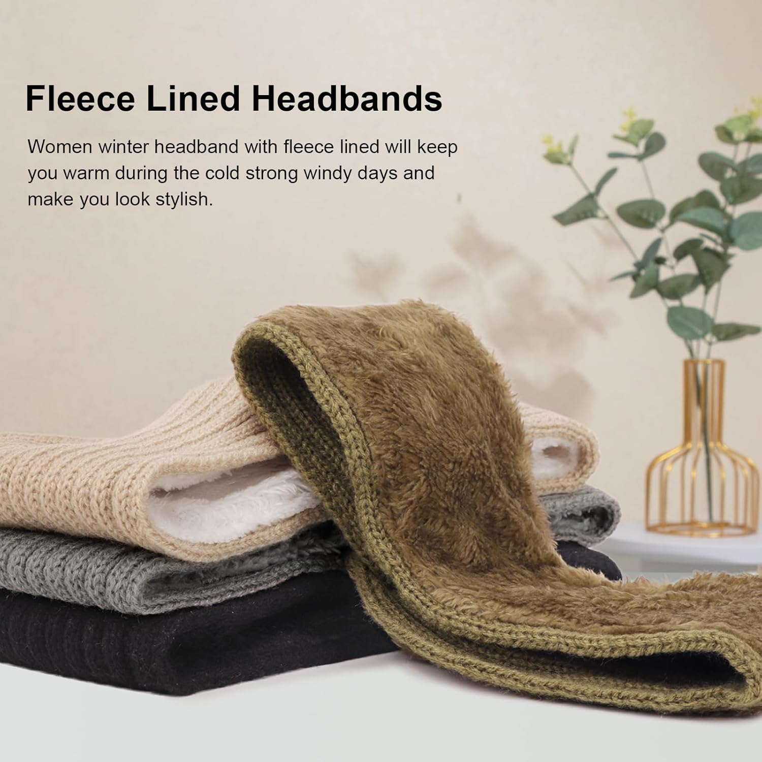 DRESHOW Women'S Warm Knitted Headband Winter Ear Warmers Crochet Head Wrap Thick Fleece Lining Hair Bands, 4Pcs Cross Style Set23M-A01Uk, 1 St&uuml;ck (4Er Pack) image number 3