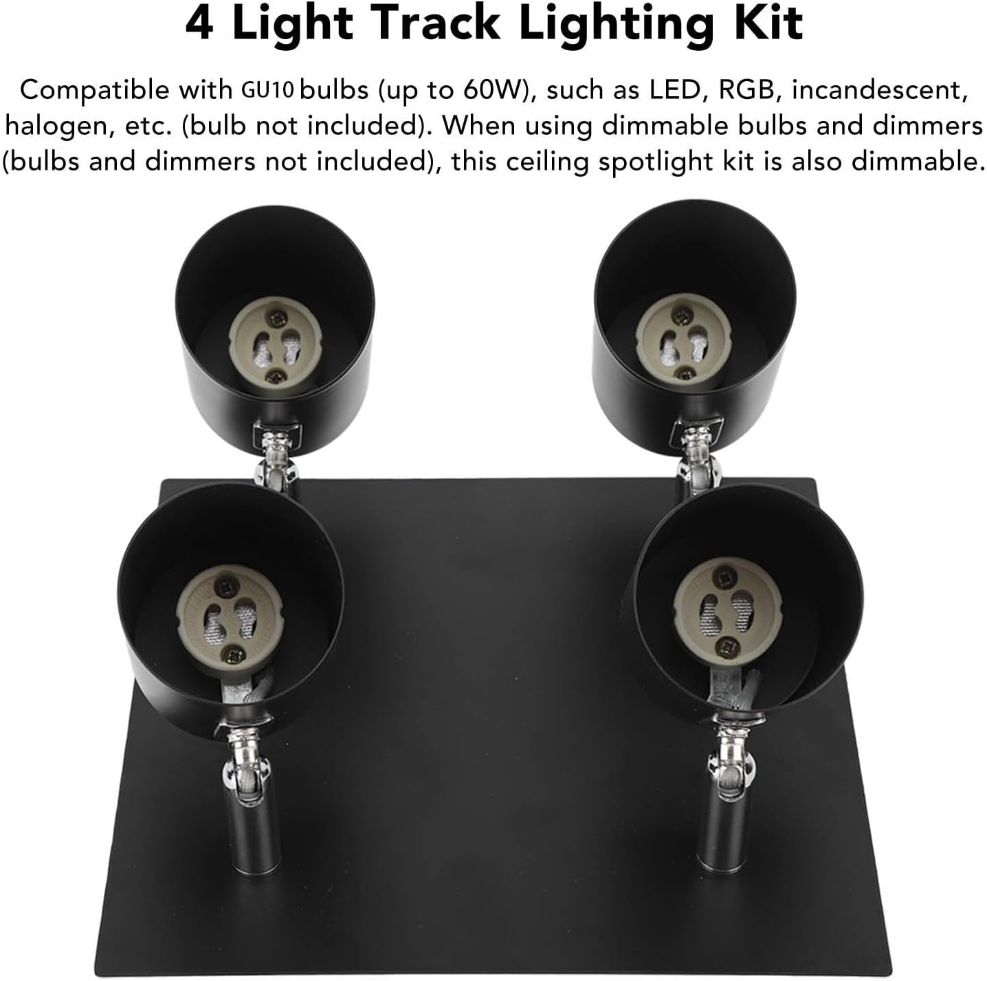 4 Light Adjustable Industrial Track Lighting Fixtures Modern Black GU10 Lampholder image number 3