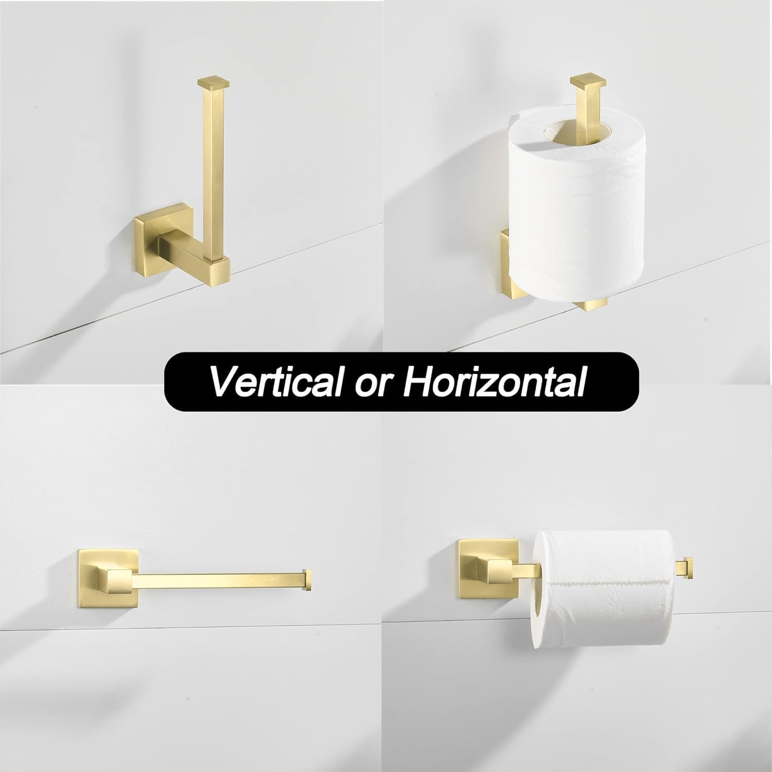 Gold Toilet Paper Holder Set &mdash; Forbath Bathroom Accessory Hand Towel Ring 2 Pieces,Brushed Bass Toilet Tissue Roll Holder Stainless Steel Square Base Wall Mount Towel Holder image number 1