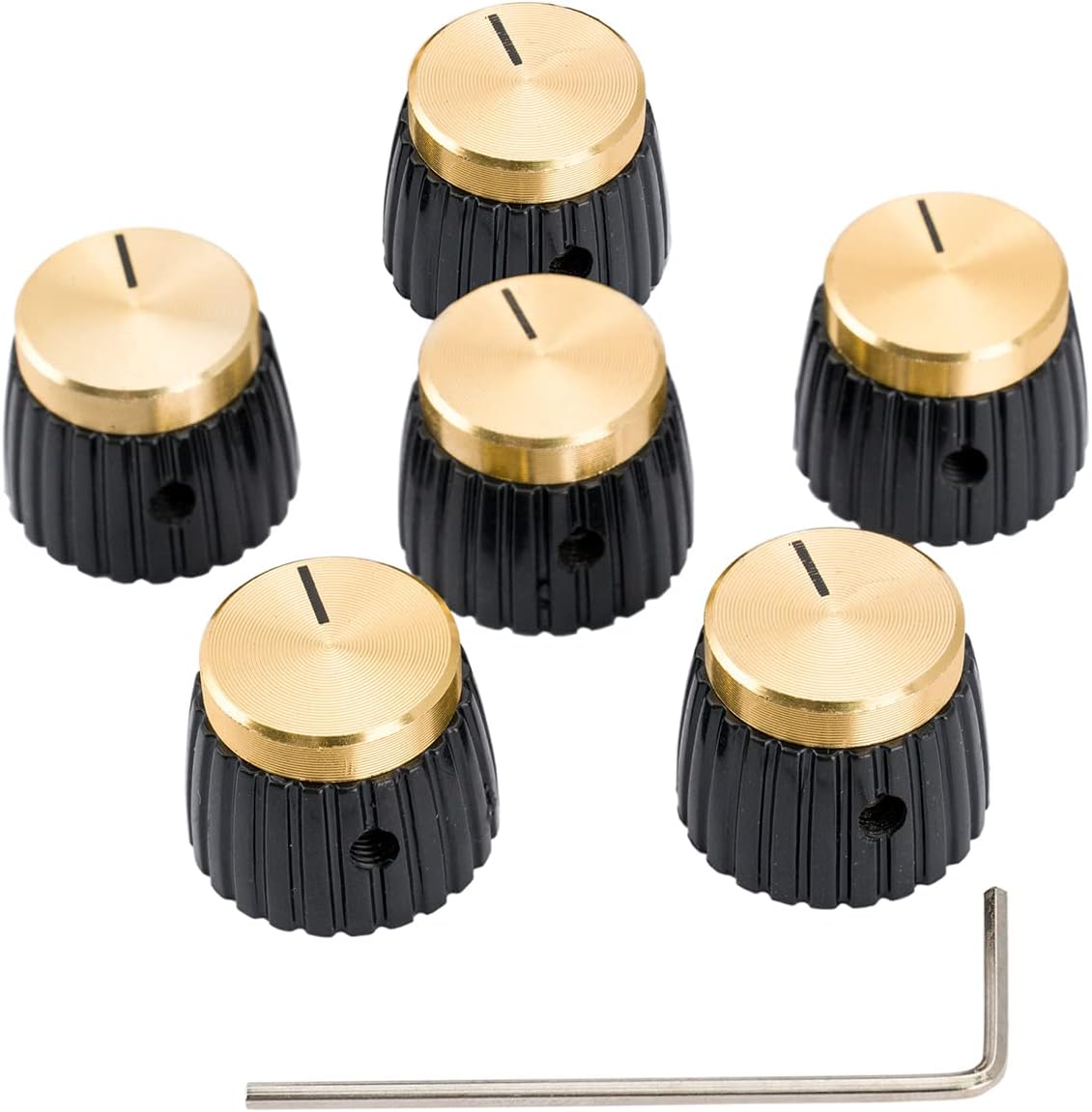 Musiclily Pro Universal Guitar Amp Amplifier Push-On Knobs with Set Screw for All Potentiometers Marshall Amplifiers, Black with Gold Aluminum Top (Set of 6) image number 3