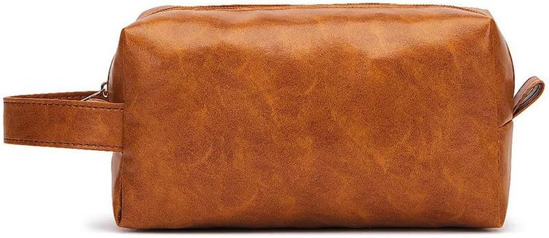 ZAUIBDUU Small Waterproof Leather Hand Carry Mens Travel Toiletry Bag (Dark Brown)