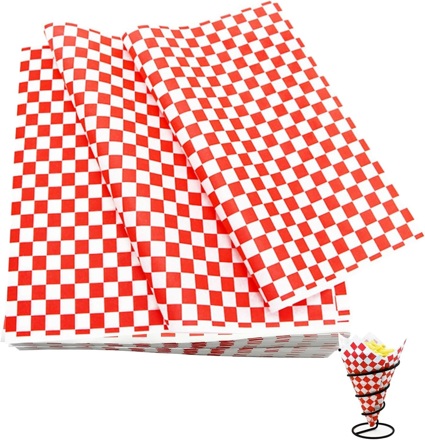 100 Pcs Checkered Food Grade Wrap Paper,Checkered Dry Waxed Deli Paper Sheets,Food Grade Wrap Paper Greaseproof Sandwich Wrap Paper,Baking Wrapping Paper Deli Paper for Sweets Cakes Cheese,Red
