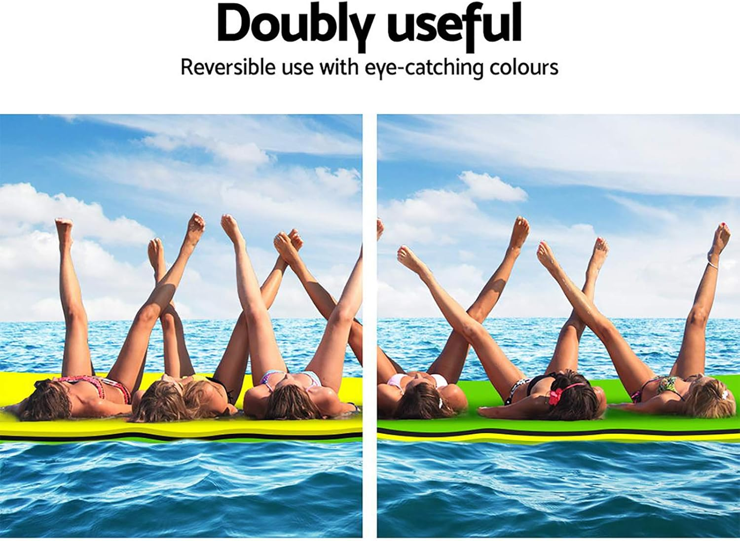 Weisshorn Floating Mat, 365 X 183 X 3.5Cm Water Float Playmat Swimming Pool Island Aqua Pad for Outdoor Pools Beach Park Hot Springs, 400Kg Capacity with Straps 3.6M Bungee Cord Orange Black Green image number 1