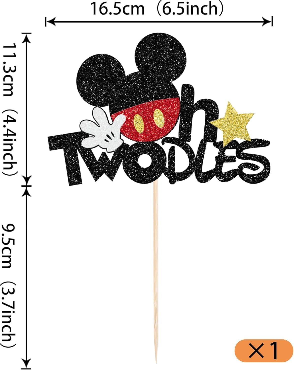 1 Pack Mouse Oh Twodles Birthday Cake Toppers - Glitter White Gloves Star Mouse Inspired Second Cake Pick for Baby Shower Kids Party Decorations Supplies Red (#4) image number 1