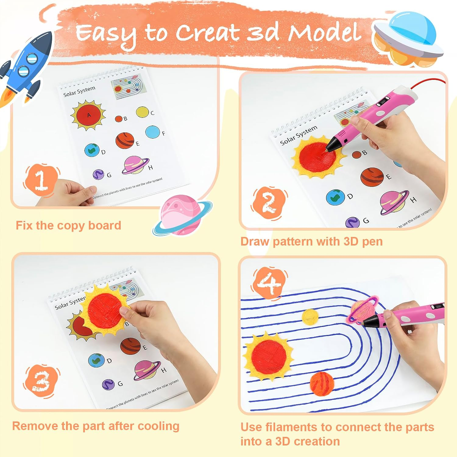 Dayker 3D Space Printing Drawing Book &ndash; 40 Patterns Reusable Paper Template with PVC Board, Spiral Bound Graffiti Stencils for Beginners and Artists, DIY Present for Christmas & Birthday, School Creative Projects image number 2