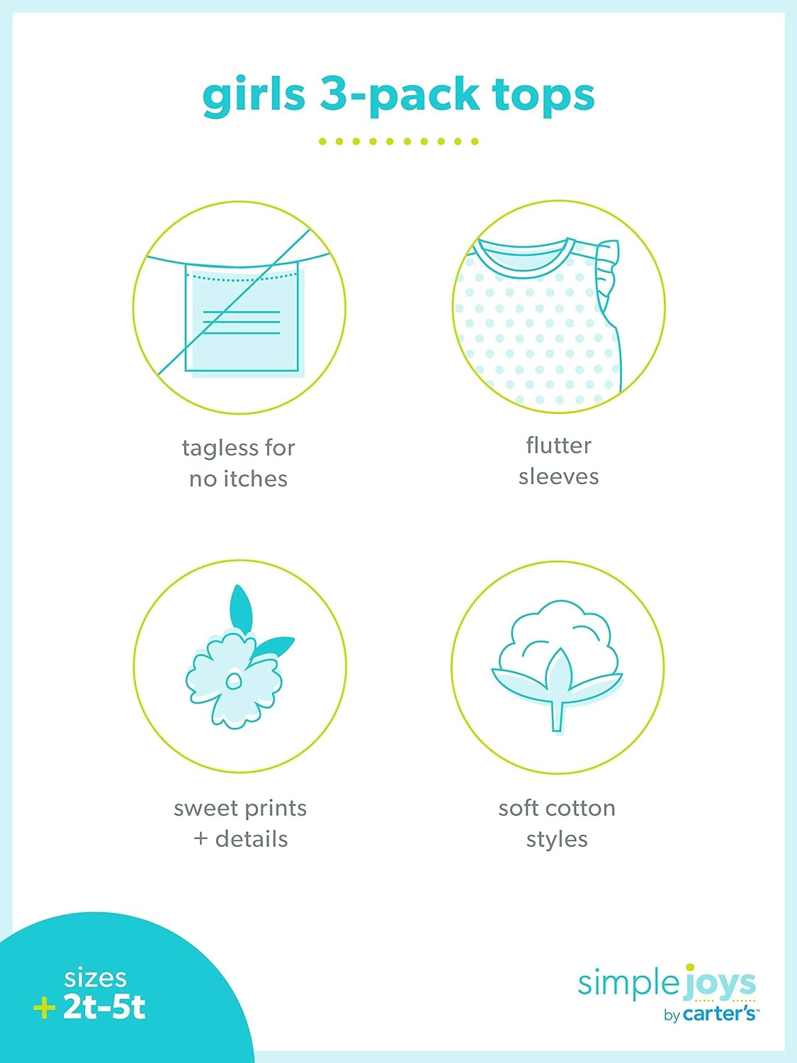 Simple Joys by Carter'S Girls' Short-Sleeve Shirts and Tops, Pack of 3 image number 2