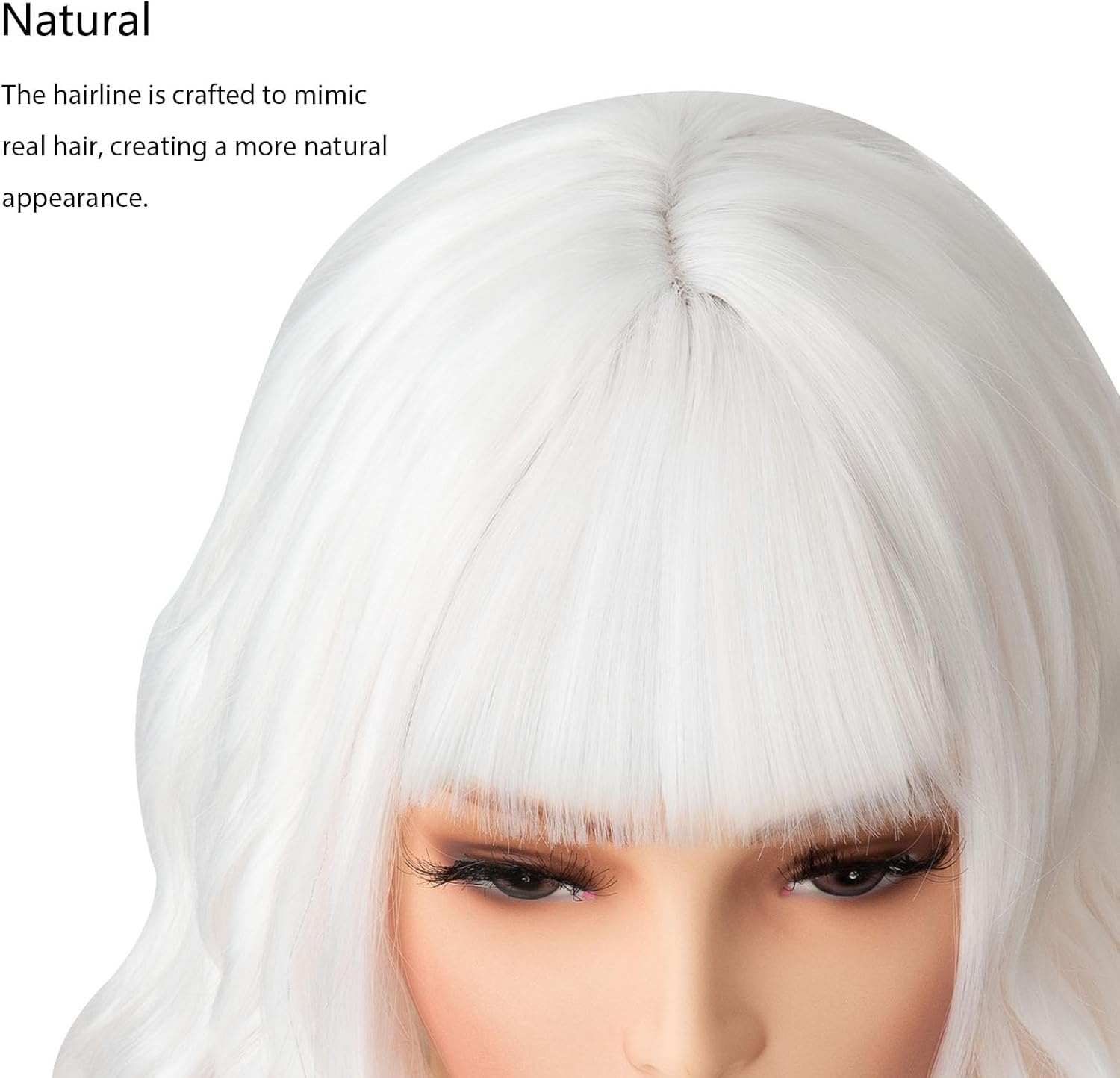 Luxiremi Wigs Snow White 12 Inch Short Shoulder Length Curly Wavy Bob with Fringe Synthetic Cosplay Wigs for Women Carnival image number 2