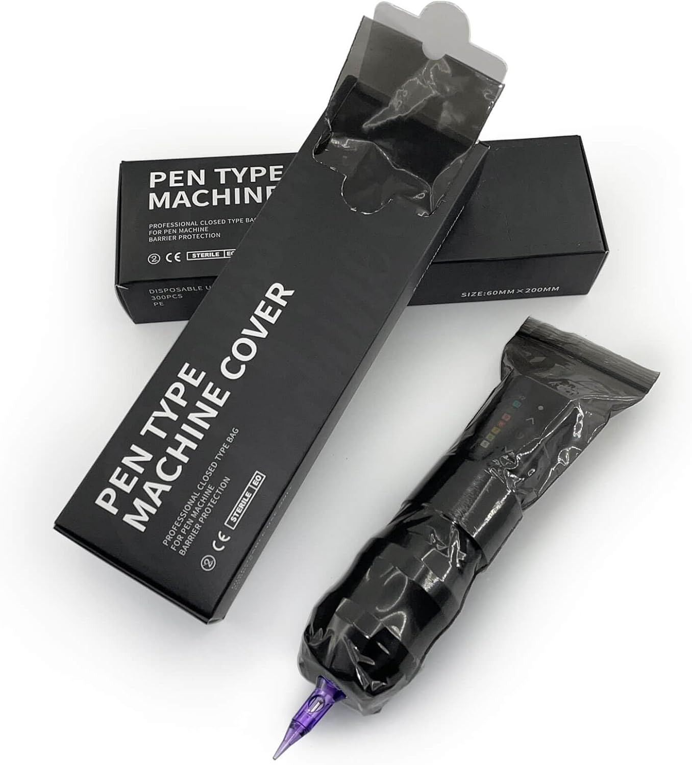 SILVERHORSE 300Pcs Tattoo Machine Covers - Black, 2.4&times;8 Inch, Universal Size, Waterproof, Adult - Black (2.4&times;8 Inch) image number 6