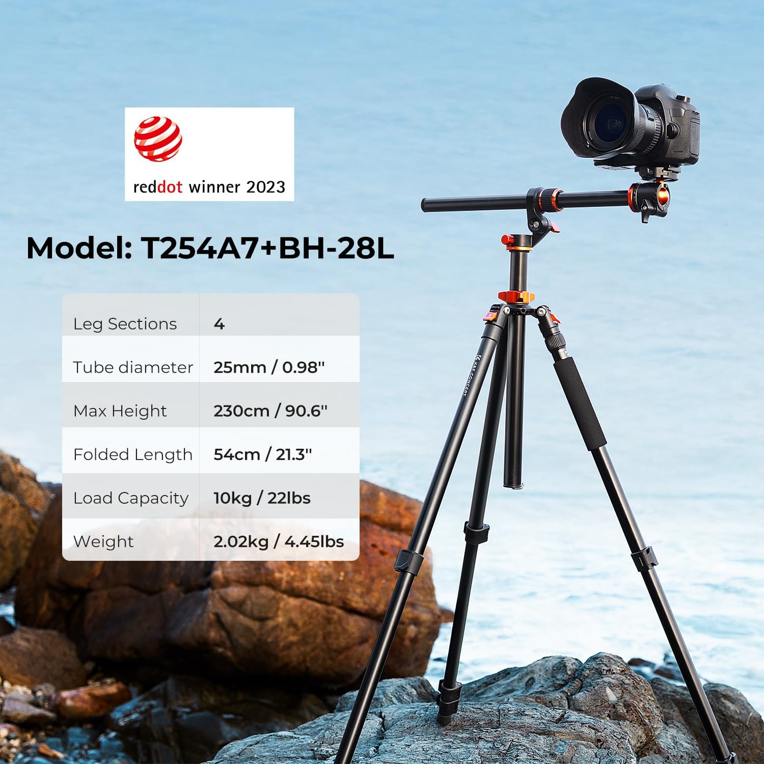 K&F Concept 90 Inch/230Cm Ultra High Camera Tripod,Horizontal Overhead Shooting Travel Tripod,Detachable Monopod with Metal Ball Head 10KG Load Capacity, for Indoor and Outdoor Use T254A7+BH-28L image number 4