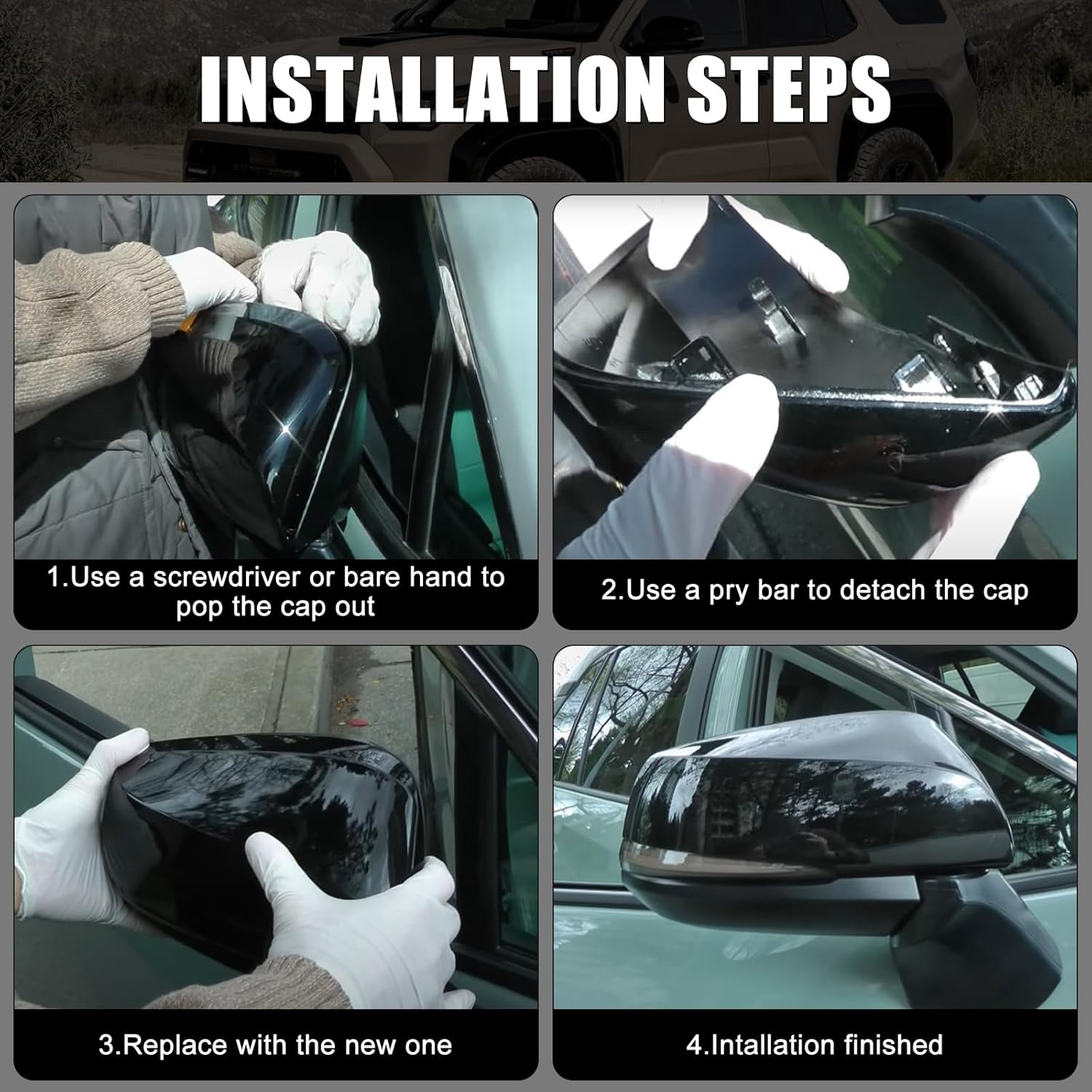 Glossy Black Direct Replacement Mirror Cover for 2019-2025 Toyota RAV4 XLE XSE and Limited Hybrid with Turn Signal Light Model, Directly Replace Style, Not Sticker Style image number 6