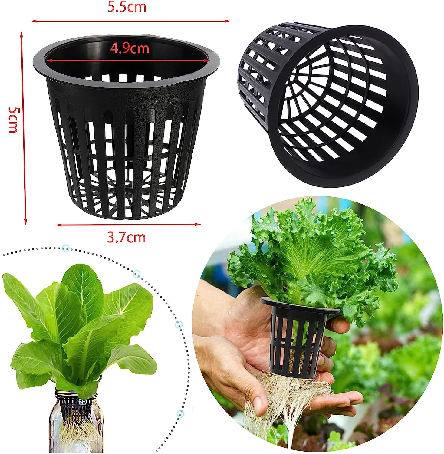 100 Pack Garden Slotted Mesh Net Cups, 2" round Hydroponic Net Pots Cups, Wide Lip Bucket Basket for Hydroponics for Hydroponics & Aquaponics, Indoor and Outdoor Plant Growth, Multi-Purpose image number 6