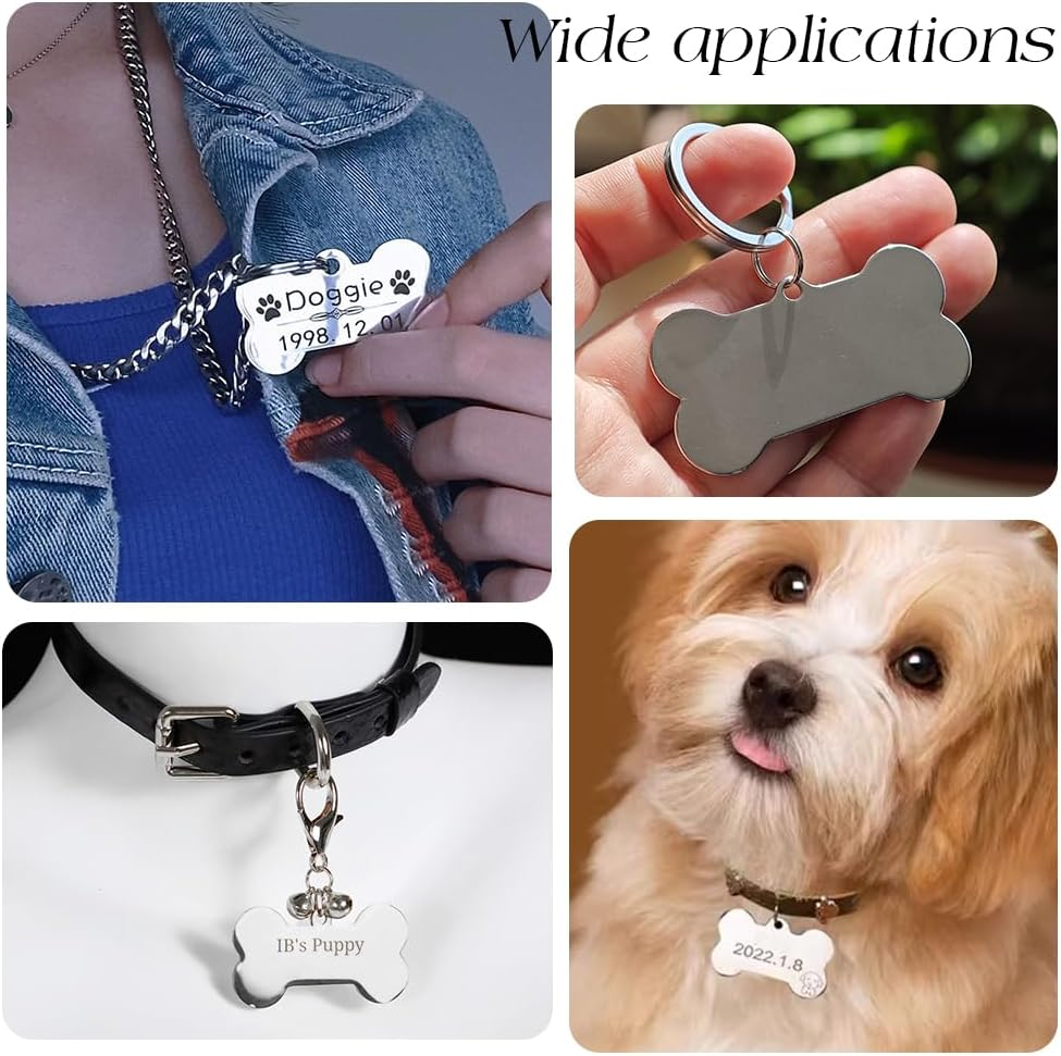 PH Pandahall 28Pcs 304 Stainless Steel Dog Tags Bone Shape Pet Nameplate Blanks Cute Dog Cat Tag Blanks Personalized Pet ID Tags for Laser Engraving DIY Crafts 1.9X1.1 Inch, Hole: 4Mm