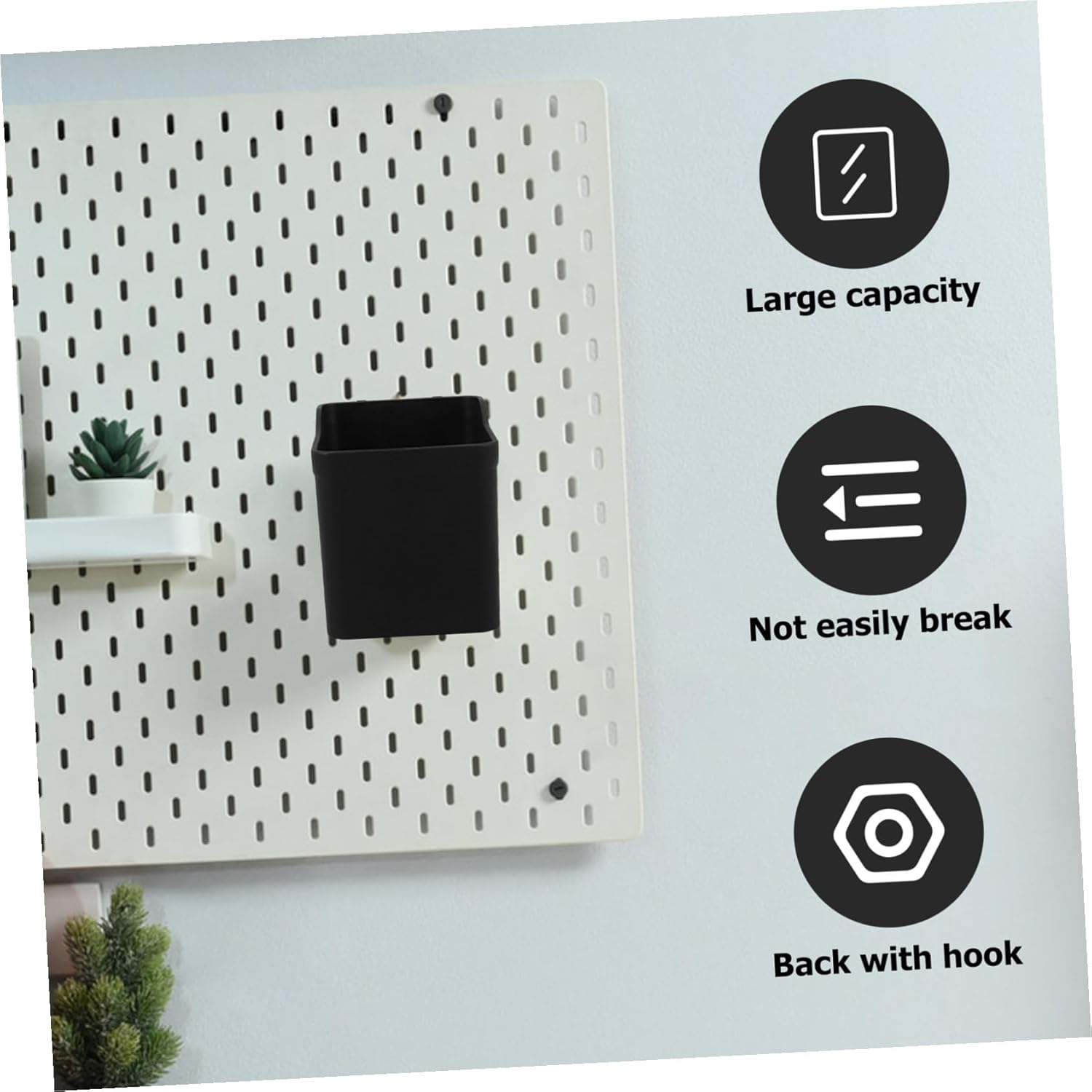 NULYLU 6Pcs Pegboard Organizer Kit with Storage Bins for Garage Workbench Tool Storage Cups Vertical for Workshop Office Kitchen Black image number 4