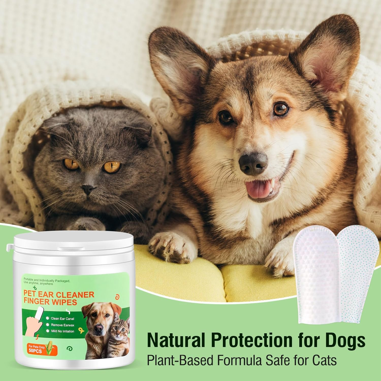 Pet Ear Cleaning Finger Wipes,Soft and Effective Ear Hygiene Solutions for Dogs and Cats,Gentle and Easy to Use,50Pcs image number 6