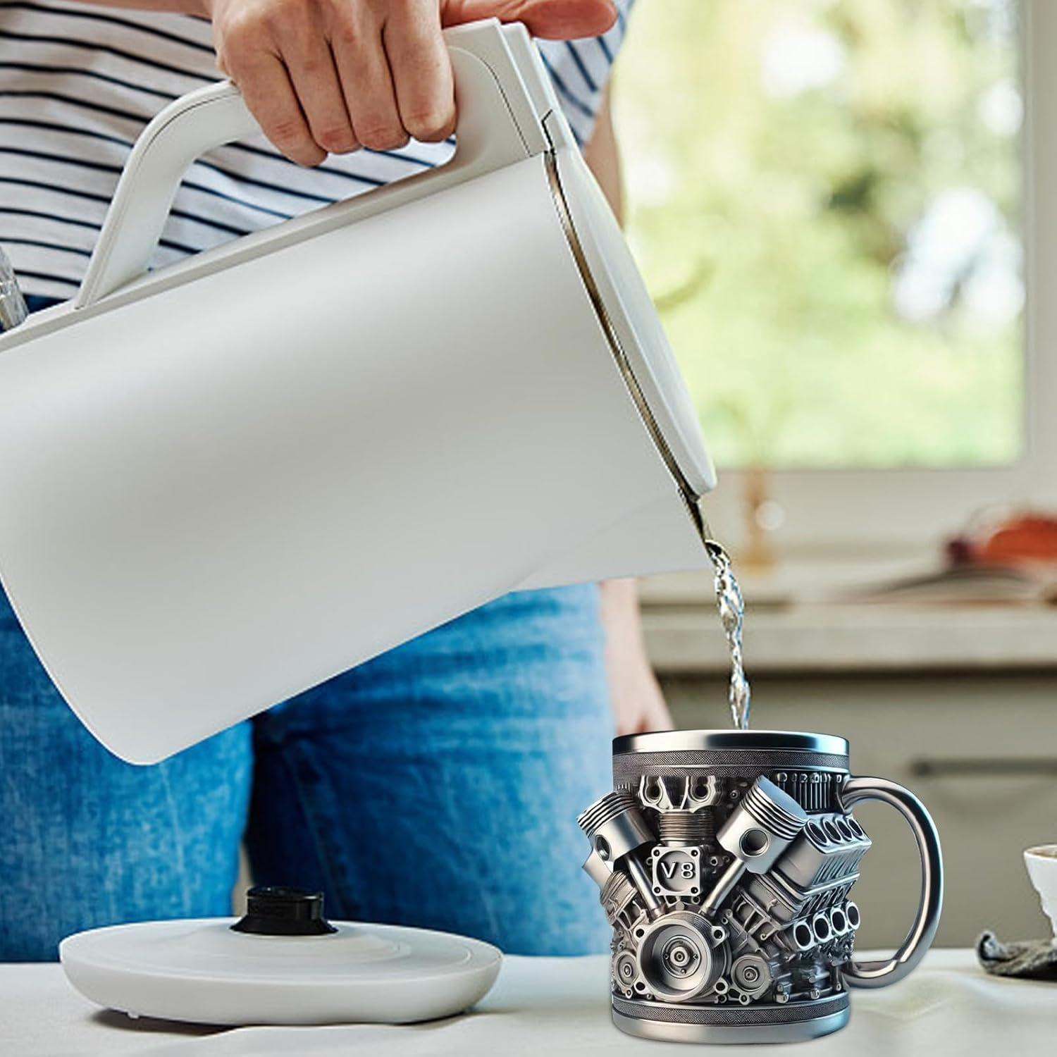 V8 Engines Stainless Steel Cup, 15OZ V8 Engine Coffee Mug, Creative Car Engine Coffee Cup with Insulated Handle, 2025 Novelty Automobile Engine Coffee Mug, for Car Lovers Gift image number 1