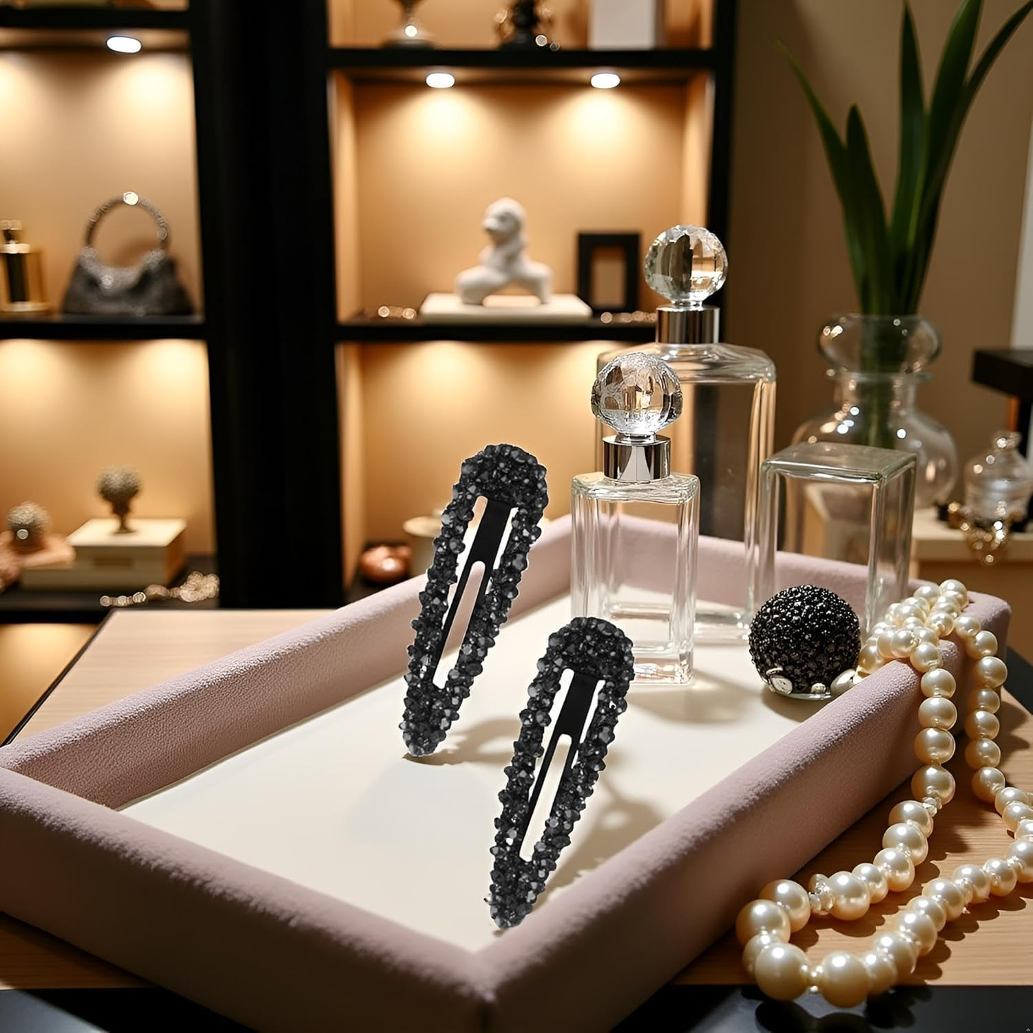 2 Pcs Black Sparkly Czech Crystal Hair Clips for Women and Girls image number 6