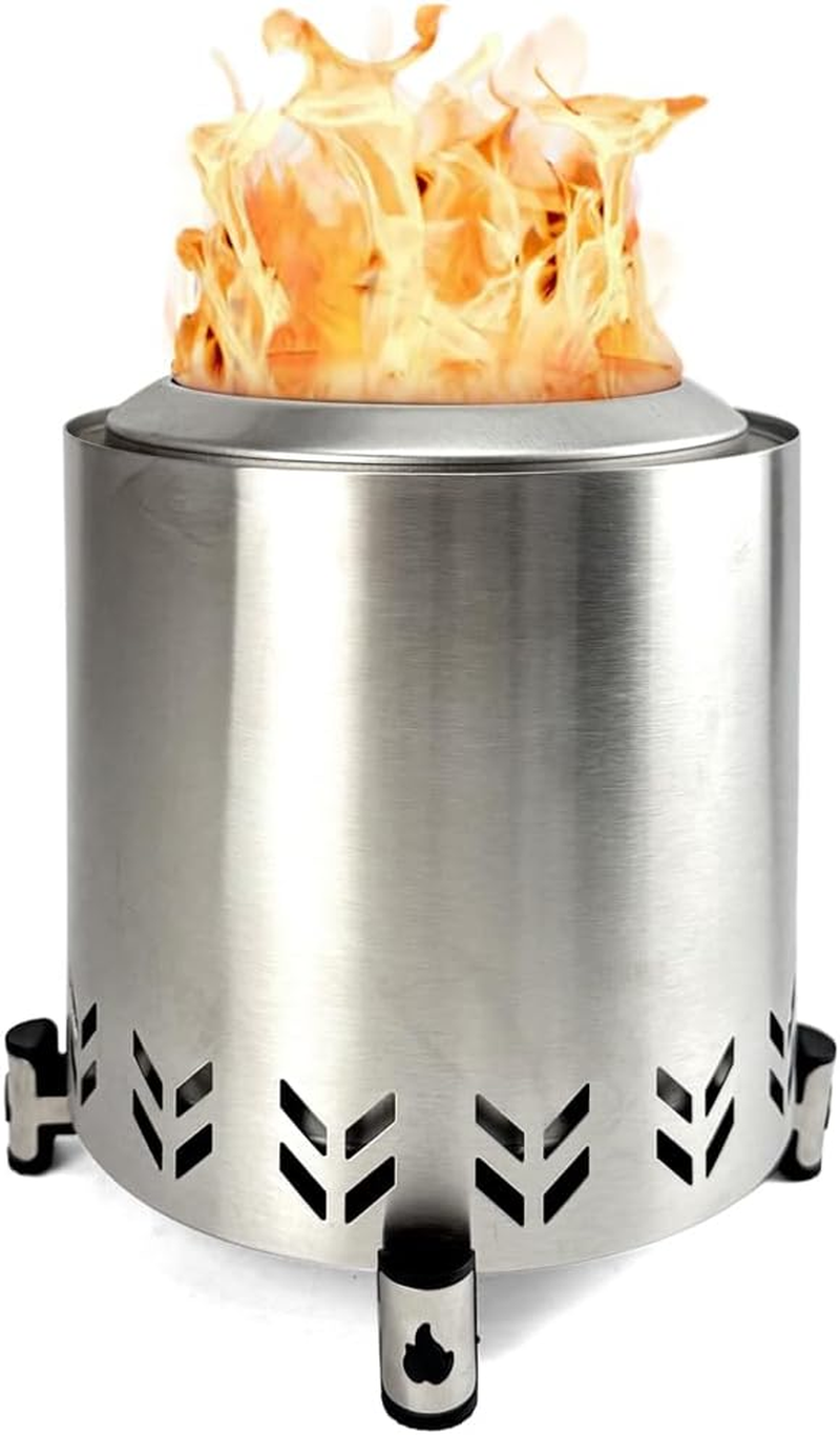 Tow Smokeless Fire Pit, 7Inch Wood Burning Fireplaces with Removable Ash Pan, Portable Outdoor Bonfire Firepit with Stand, Backyard, Patio & Camping, Stainless Steel, Easy to Setup (Stainless Steel)