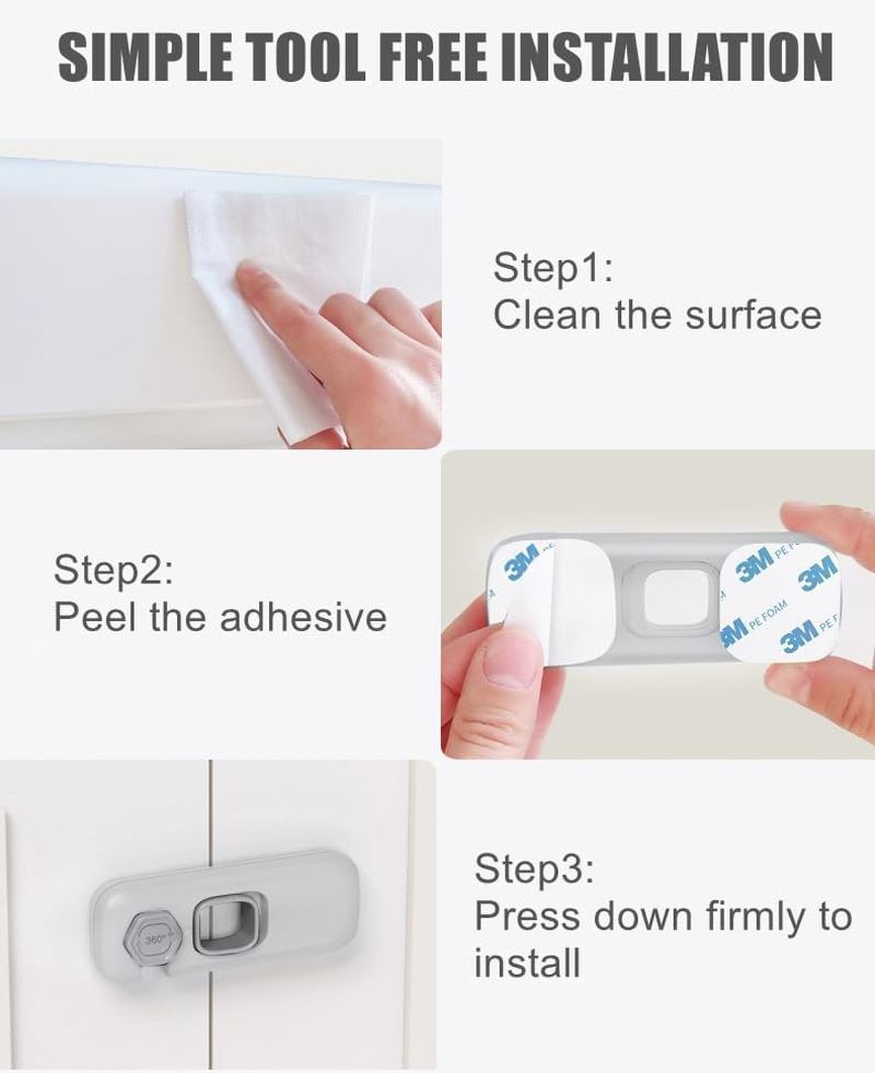 5-Pack Sopco Child-Proof Refrigerator & Multi-Surface Safety Locks (Updated Grey) 5 Pieces of Sopco Child-Proof Safety Locks &ndash; Designed for Refrigerators, with Strong Sticky Adhesive Pads for Tool-Free Installation. image number 4