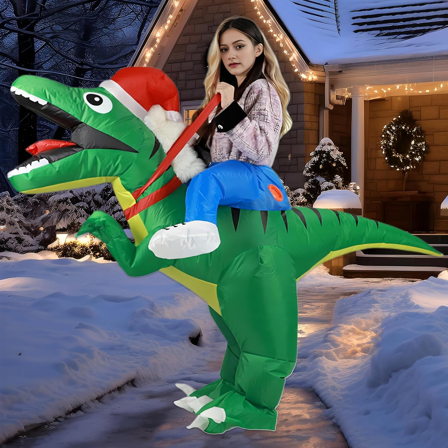 Inflatable Christmas Costume Blow up Funny Costume Suit Unisex Costumes Adult Cosplay Outfit (Christmas Dinosaur) - Gingerbread Man image number 5