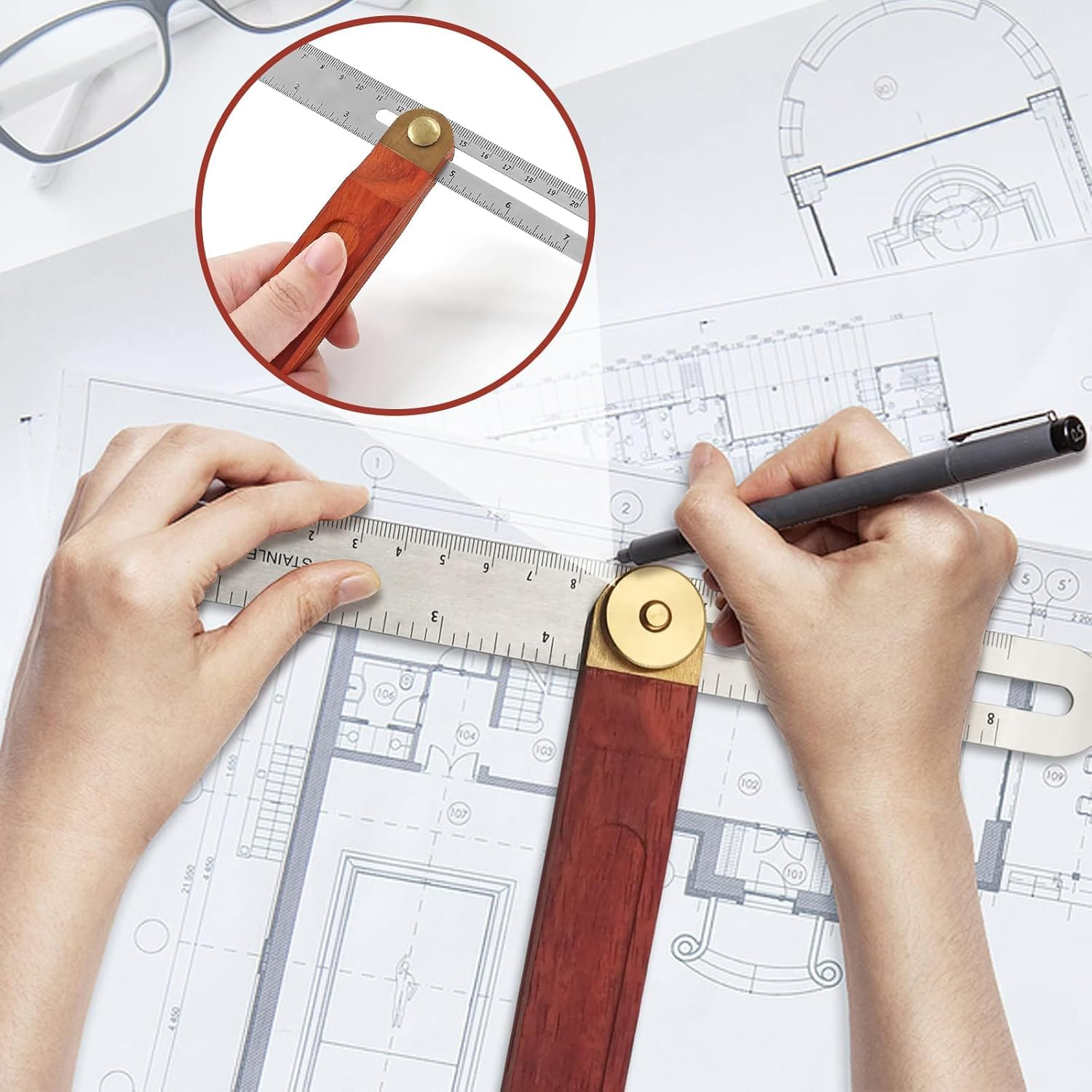 Stainless Steel T Bevel Angle Finder with Wooden Handle, 1Pc T-Bevel Activity Angle Ruler Adjustable Carpentry Square Bevel Gauge Sliding Stainless Steel Ruler with Hardwood