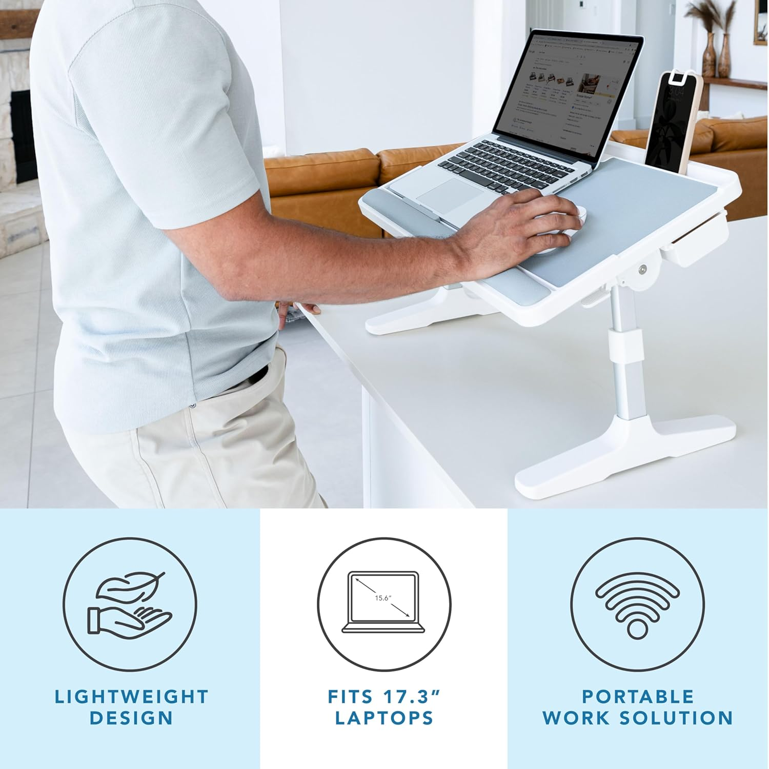 LAPGEAR Easy Tilt Leather Laptop Bed Desk with Adjustable Legs, Wrist Rest, Media Slot, and Built-In Storage - Gray - Fits up to 17 Inch Laptops - Style No. 78505 - Black image number 3