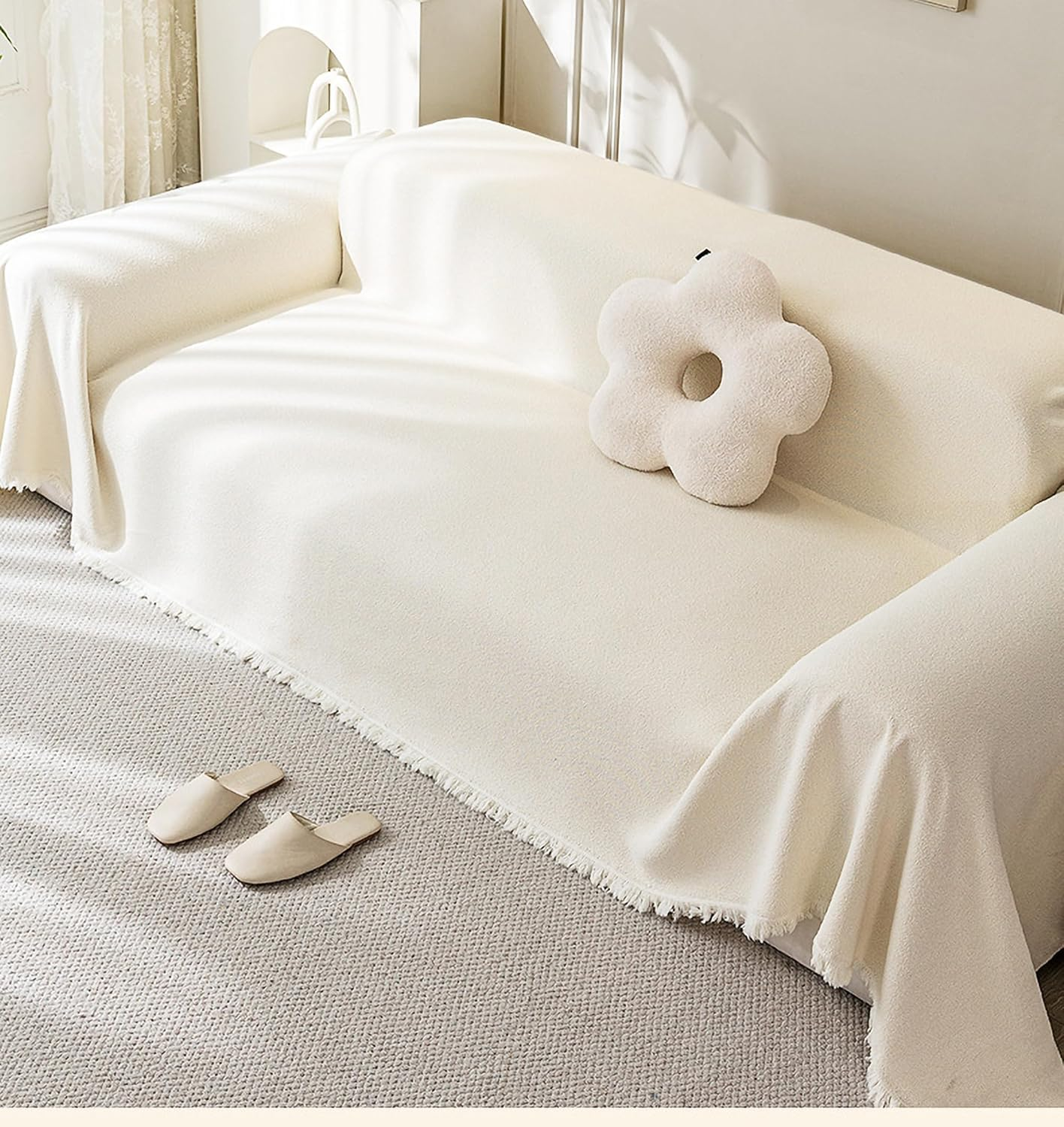 Couch Cover Blanket, L Shaped Sofa Cover, Sectional Couch Covers, Dogs Cat Pet Furniture Protector, Water Resistant (Cream, 180X180Cm/71X71) image number 4