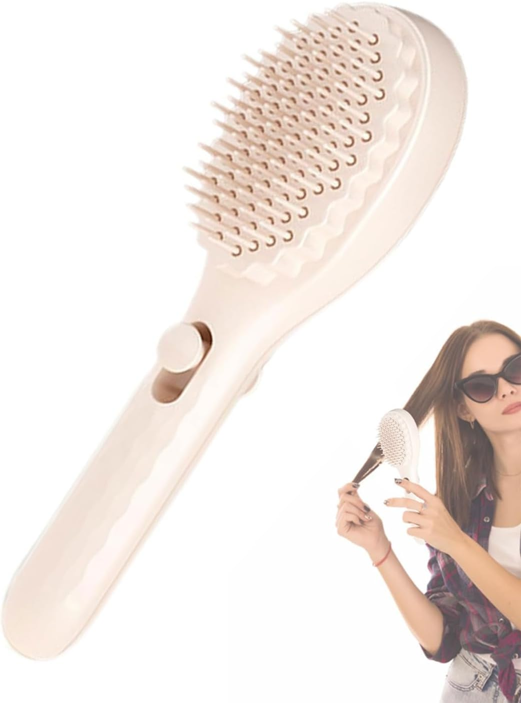 BPTRKOM 1 X Detangling Brush without Pulling - Sustainable Curling Brush with Retractable Teeth - for All Hair Types Including Curls & Scalp Massage (White) image number 3