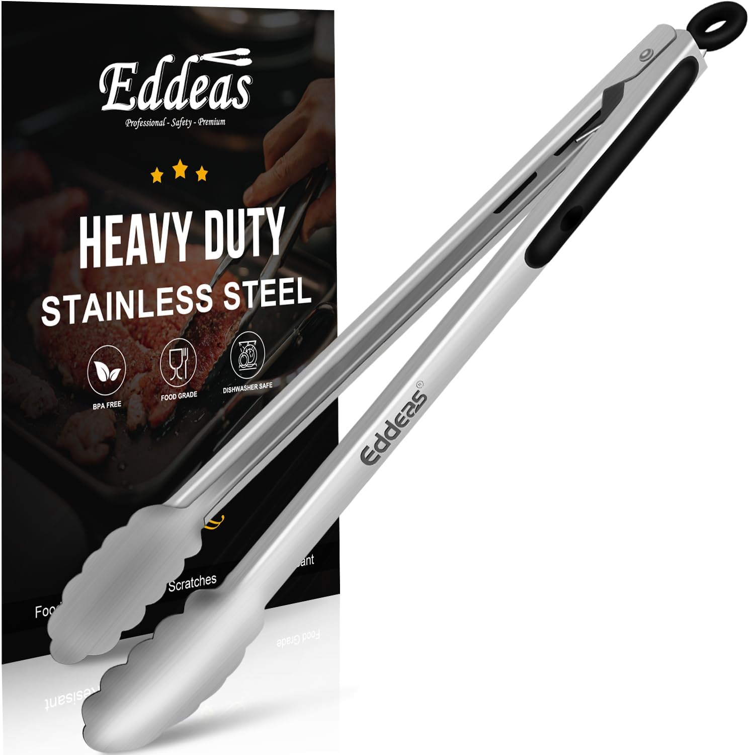 Kitchen Tongs - 9 Inch Heavy Duty Food Tongs, Ergonomic Grip Superior Stainless Steel and Non-Slip Heat Resistant Handle - Perfect for Cooking, Salad, Grilling, Barbecue,Dishwasher Safe