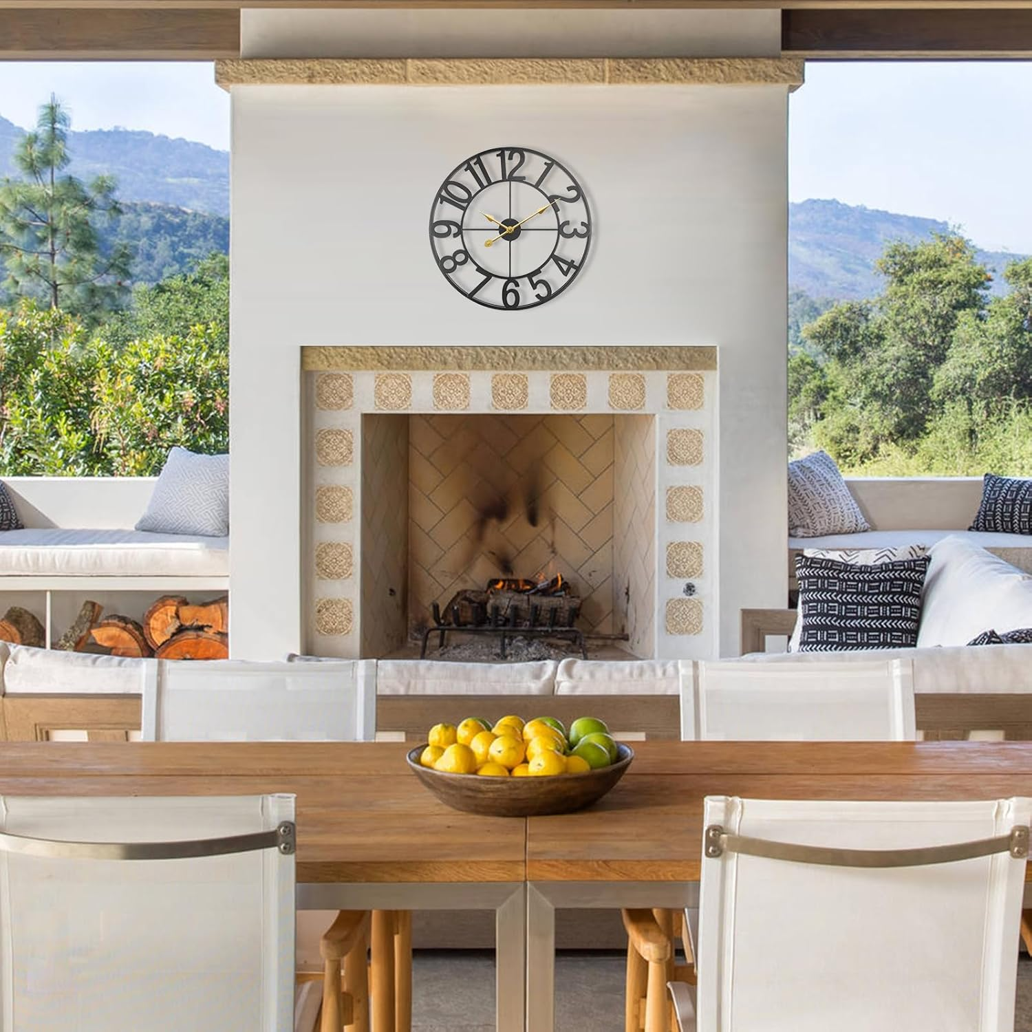 SUKYING Large Outdoor Clock, Silent Non-Ticking Battery Operated Outdoor Wall Clock, Black Modern Metal Wall Clock for Patio, Porch, Pool Area, Kitchen, Bedroom, Living Room, Farmhouse Decor - 16 Inch