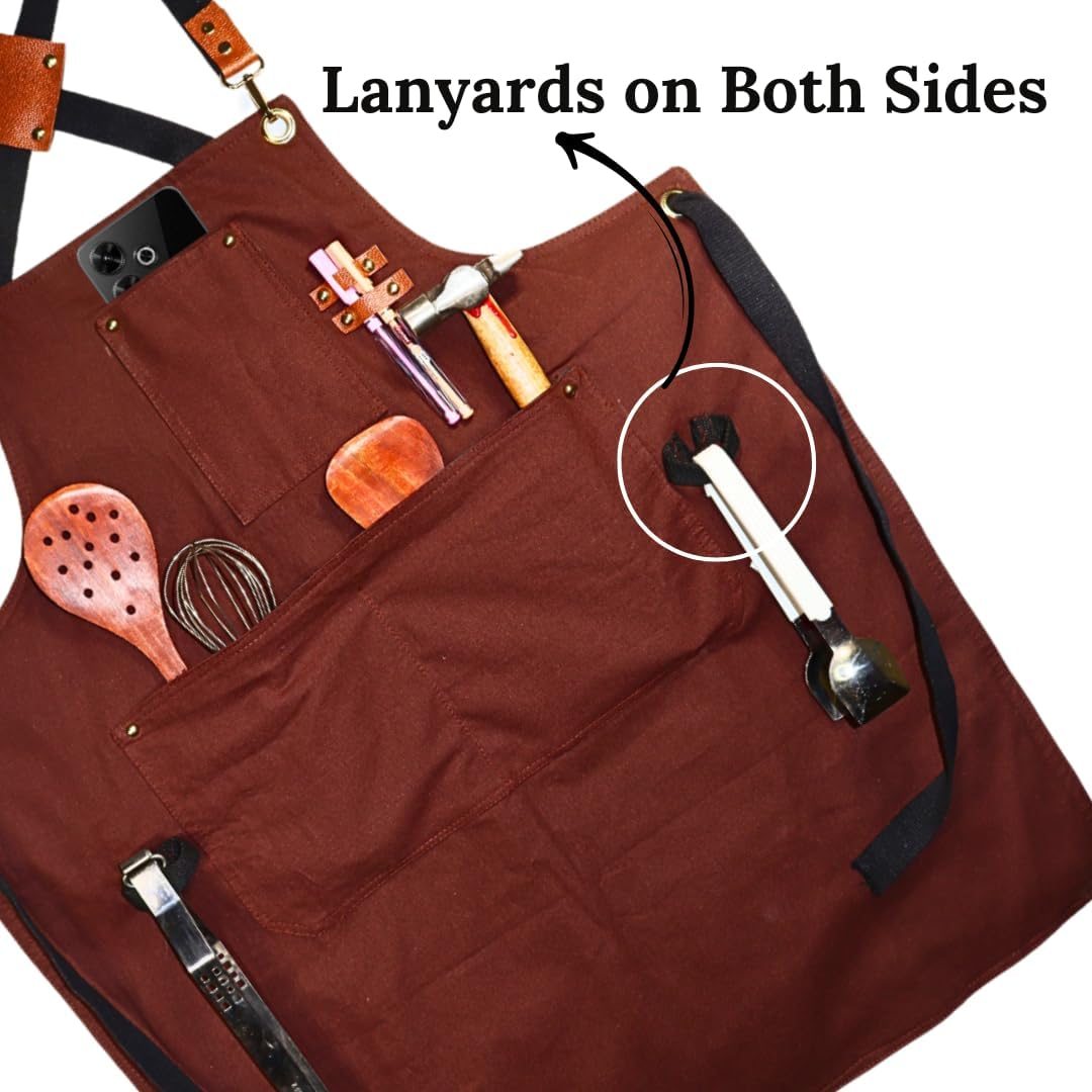 Heavy Duty Cotton Apron for Men & Women| Suitable for Home Kitchen | Triple Layer Waterproof Apron | Adjustable Strap for Chefs, Painters and Many More image number 4