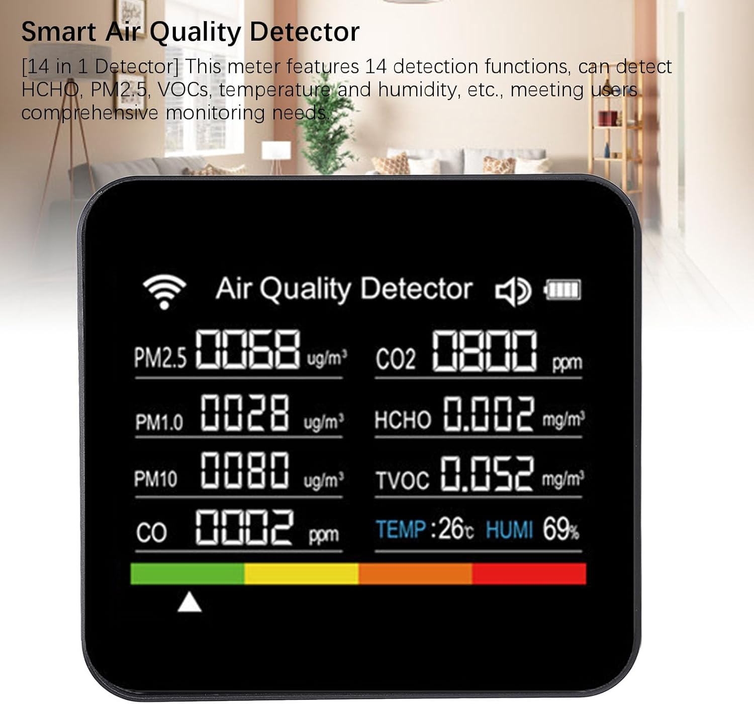 Smart 14-In-1 Indoor Air Quality Meter for APP, Compact Wifi HCHO PM2.5 VOC Detector for Home Office Travel, ABS Material image number 1