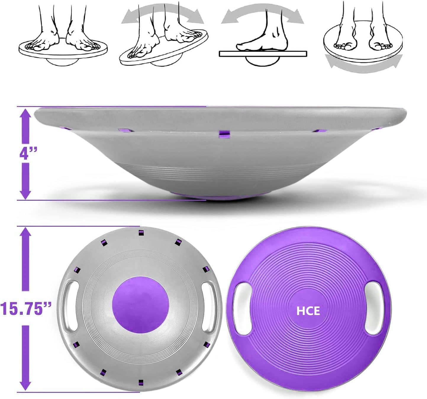 HCE Wobble Balance Board, Plastic Balance Trainer Board Wobble Board with Handles Core Trainer for Standing Desk, Core Training, Home Gym Workout image number 2